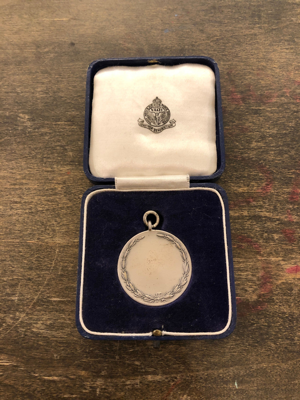 Navy, Army & Airforce Institutes vintage sterling silver swimmer medallion, case