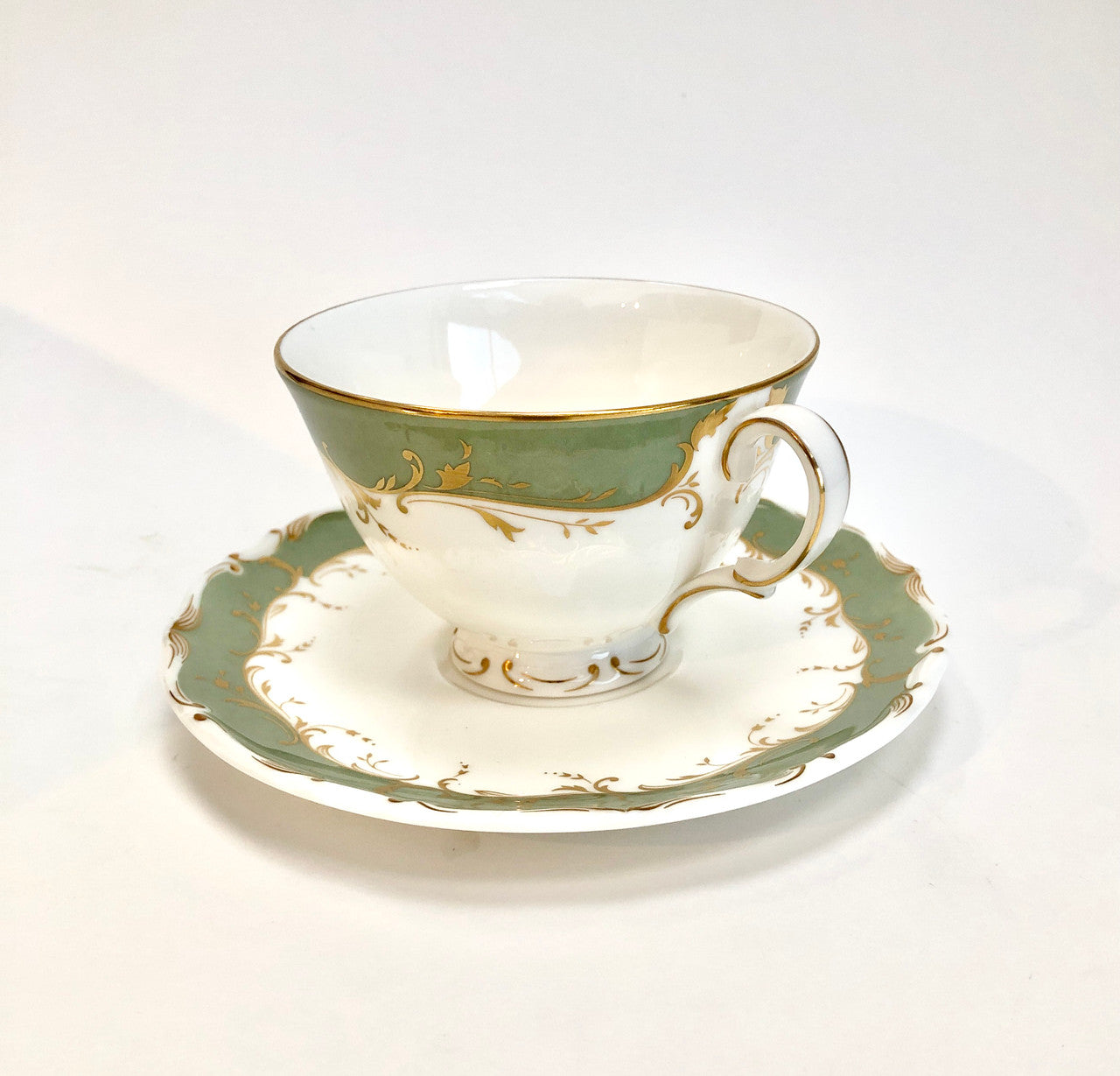 Royal Doulton, Fontainbleu, H 4987, Vintage, England, Green, Grey, Gold, Tea Cup, Cup, Saucer, Cup and Saucer, Fine, bone, China, Steampunk