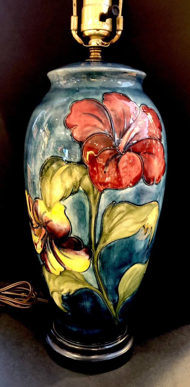 Moorcroft, Hibiscus, Lamp, Electric, Art Pottery, Ceramic, Table Lamp, Vintage, Floral, Made in England