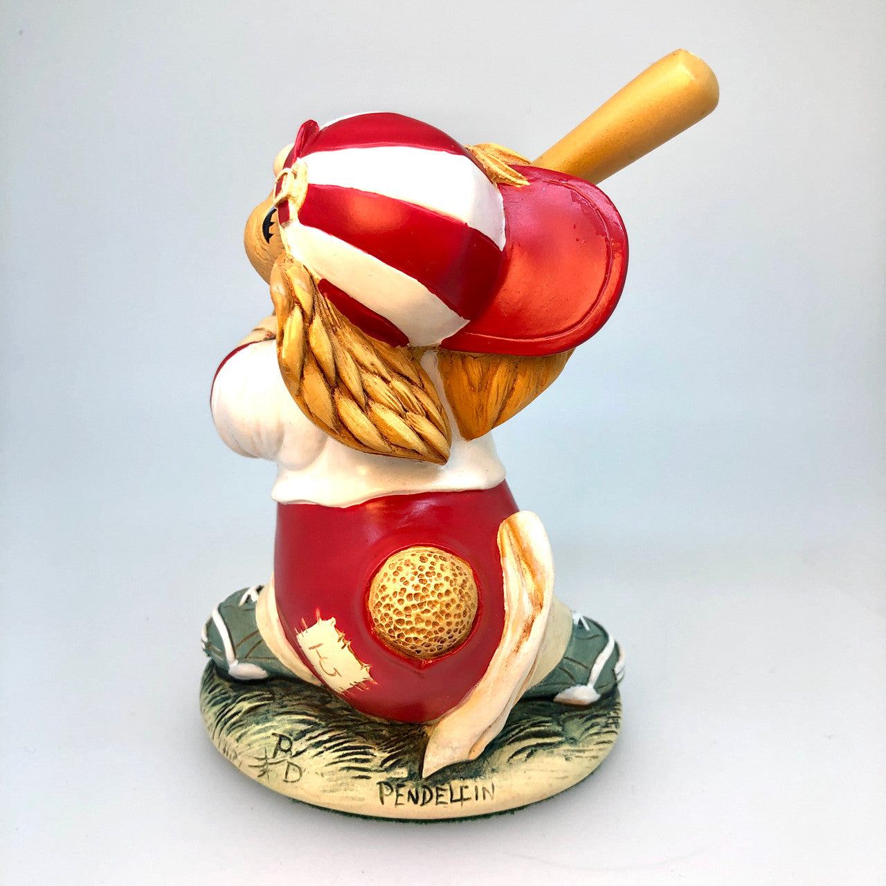 Pendelfin, Strike, Baseball, Batter, Baseball Bat, Red and White, Rabbit, Stonecraft, Bunny, Tony Green, Figurine, Vintage, Burnley, England