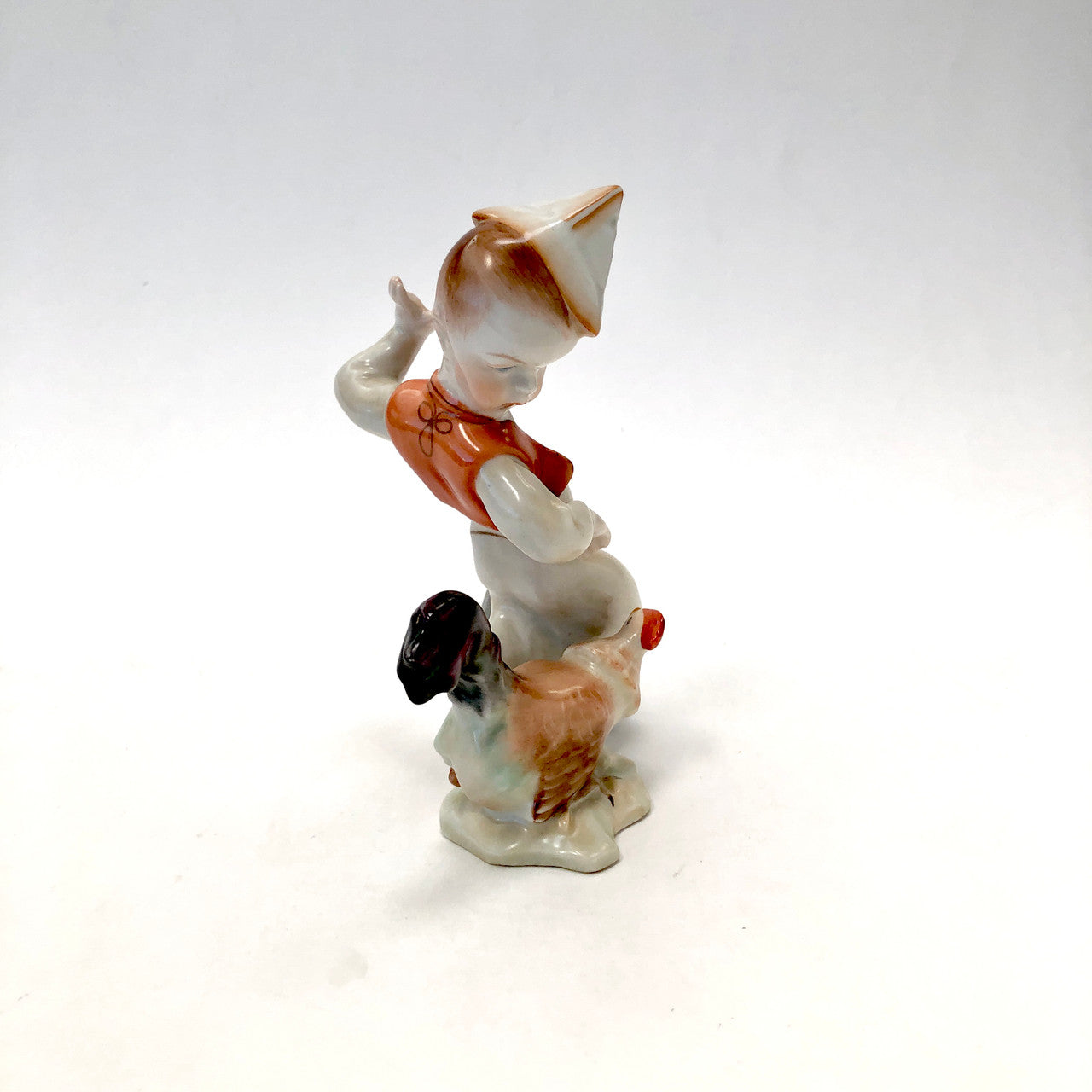 Herend, 5842, Figurine, Child, Boy, with Chicken, Hungary, Porcelain, Vintage, Mid-Century,