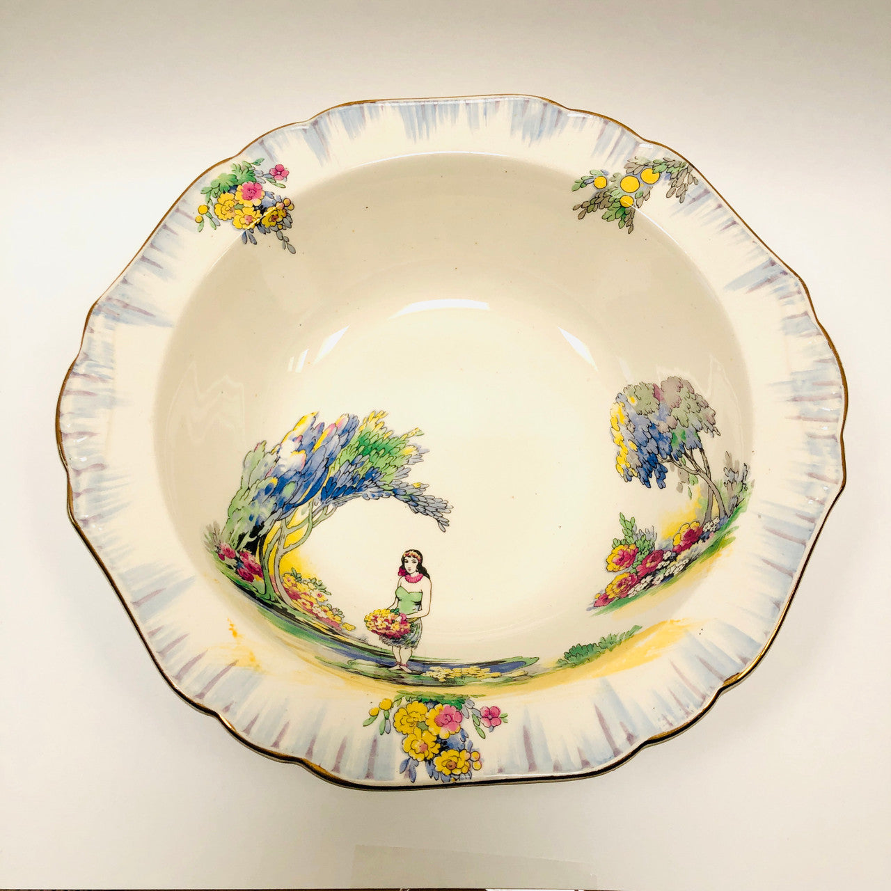 H & K Tunstall, Hollinshead & Kirkham, Vintage, Ceramic, Bowl, Hawaiian, Rimmed,