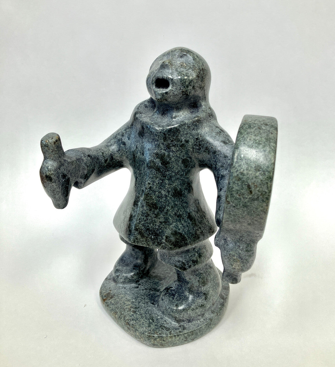 Soapstone Sculpture, Inuit, Drum Singer, Pitsulak Pinguatuk, Kangiqsujuaq, Nunavik, Hand Carved