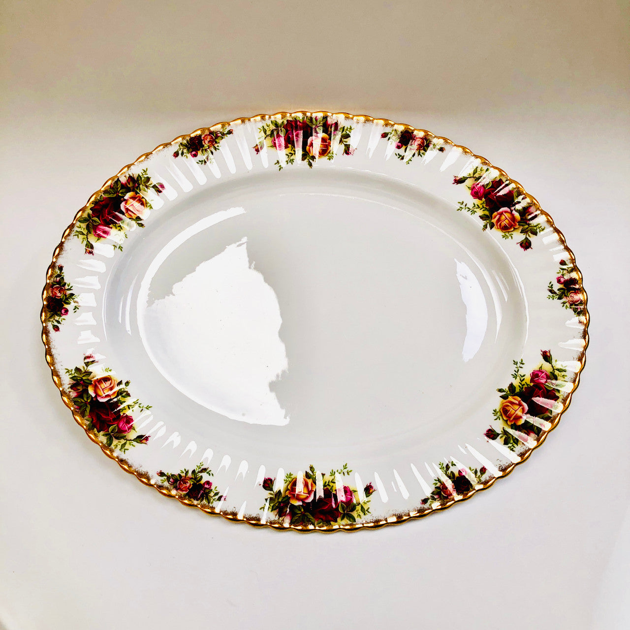 Royal Albert, Old Country Roses, Oval, Platter, Tray, 15", Serving, Vintage, Red, Roses, England, Steampunk