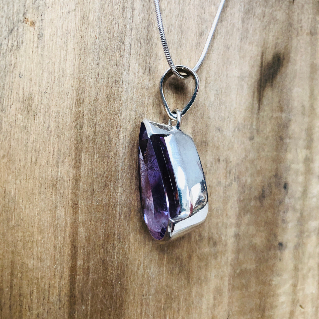 Sterling Silver, Faceted, Amethyst, Crystal, Semi-Precious, Pendant, Teardrop