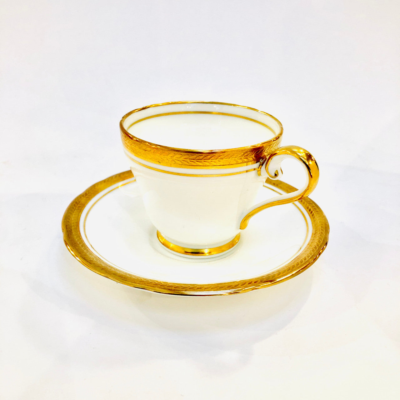 Aynsley, Elizabeth, Gold Encrusted, Laurel, Demitasse, Cup, Saucer, Footed, Fine Bone China, Vintage, Steampunk