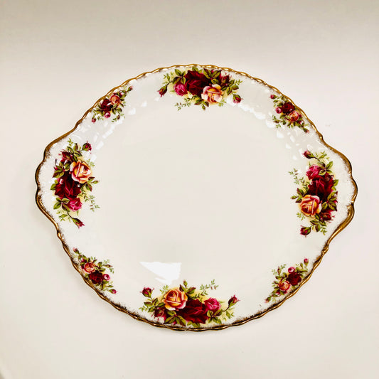 Royal Albert, Old Country Roses, Cake Plate, Cake, Plate, Vintage, Red, Roses, England,  Steampunk