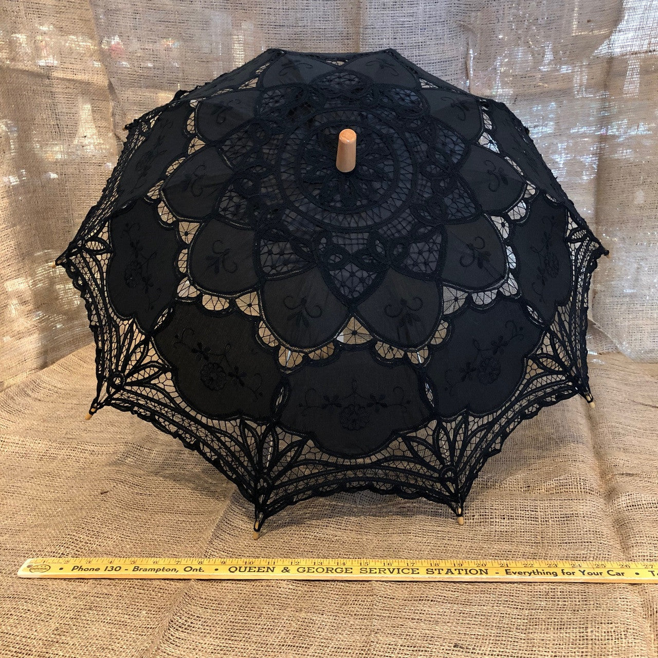 Black Old-Fashioned, Parasol, Umbrella, Batternburg , Lace, large.