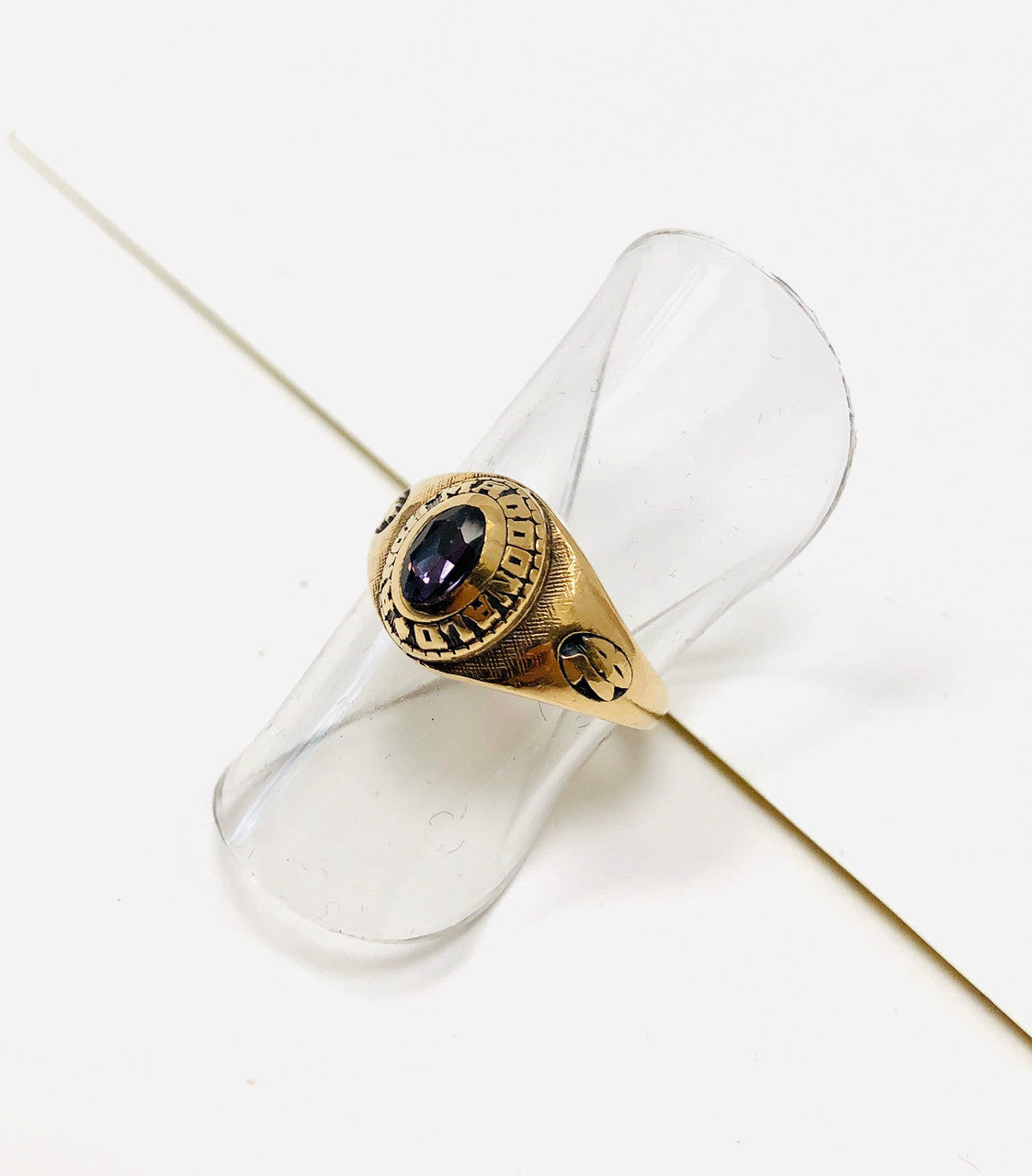 Vintage, Ring, High School, School, Archbishop, McDonald, Yellow, Gold, 10K, Garnet,