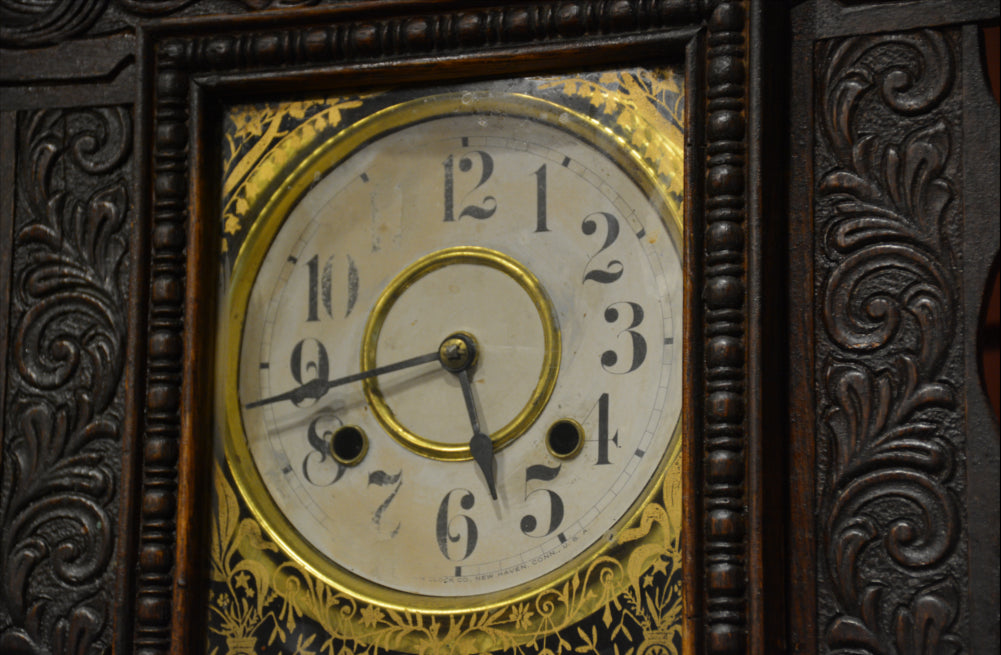 Antique, Pressed Wood, Gingerbread Clock, Clock, ~1900