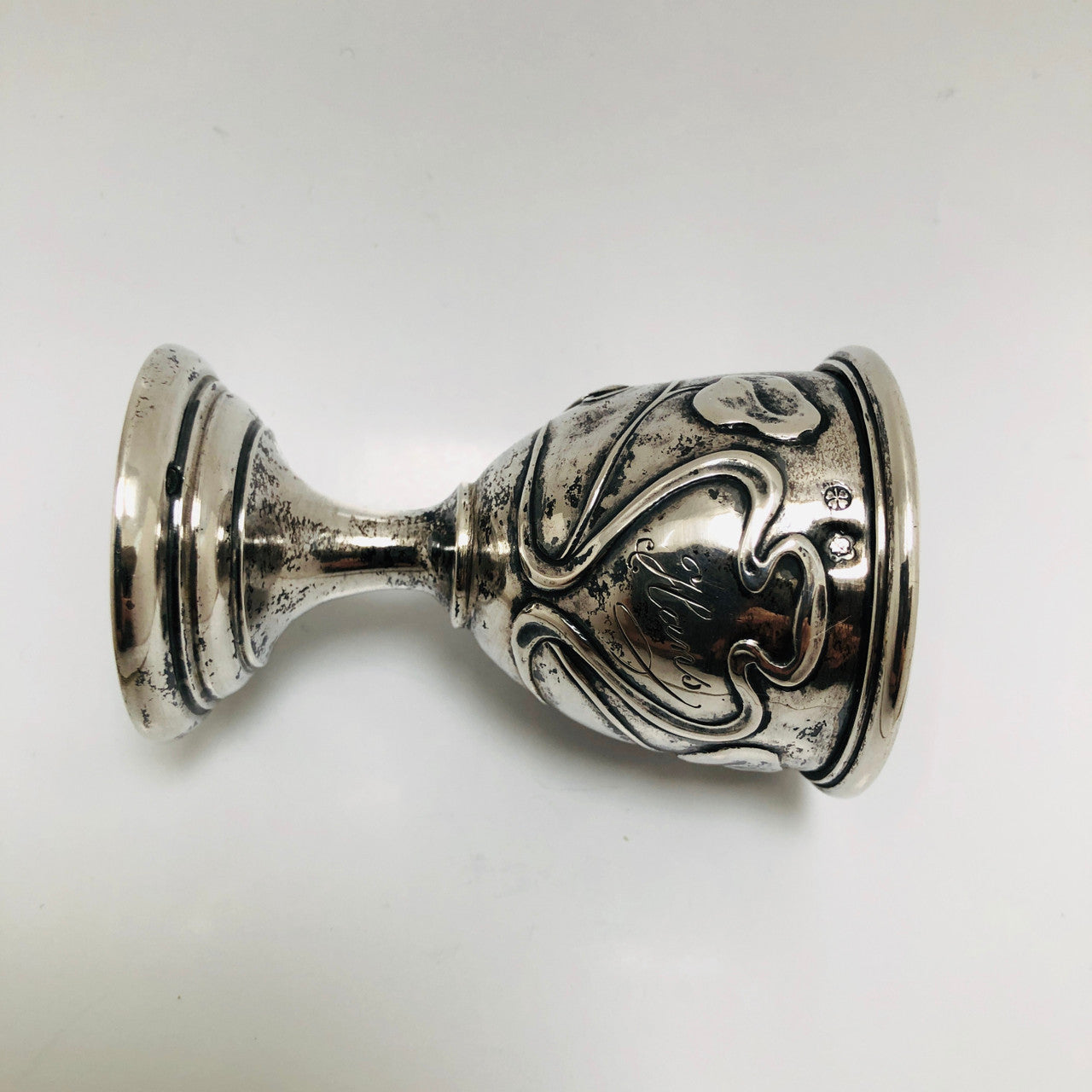 Art Nouveau Egg Cup - Sterling Silver, engraved "Hans"