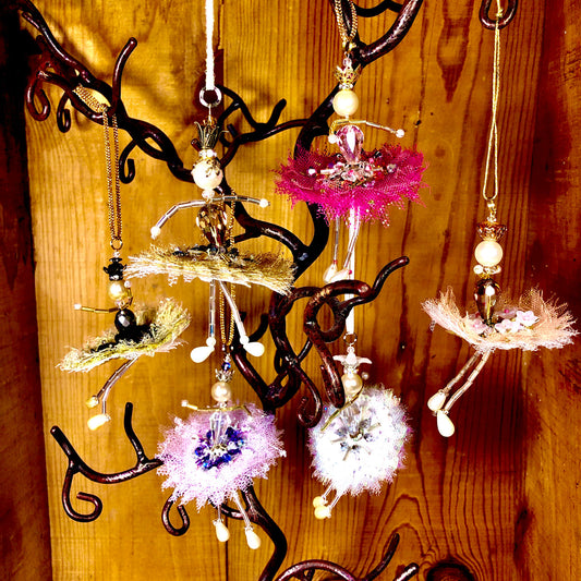 Vintage Style, Christmas,  Hand Made, Beaded, Sugar plum Fairy, Faerie, Ballet, Dancer, Tutu, Swarovski Crystals, , Ornament, Xmas, Vintage Treasures, Tree, Retro, Hand made in Canada