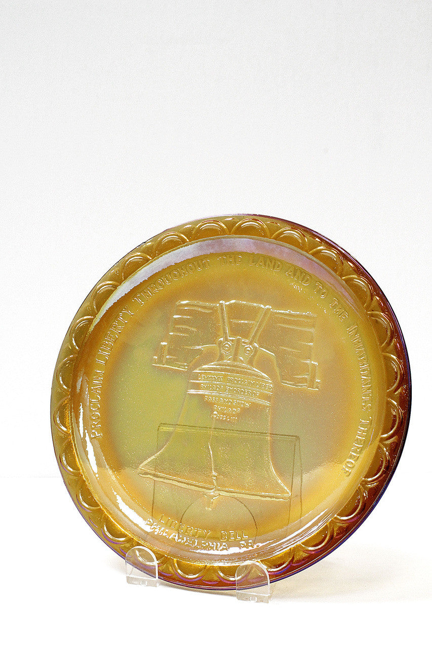 Liberty Bell Marigold Carnival Glass Plate