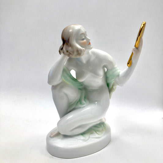 Herend, 5724, Figurine, Female, Nude, with Hand Mirror, Hungary, Porcelain, Vintage, Mid-Century,