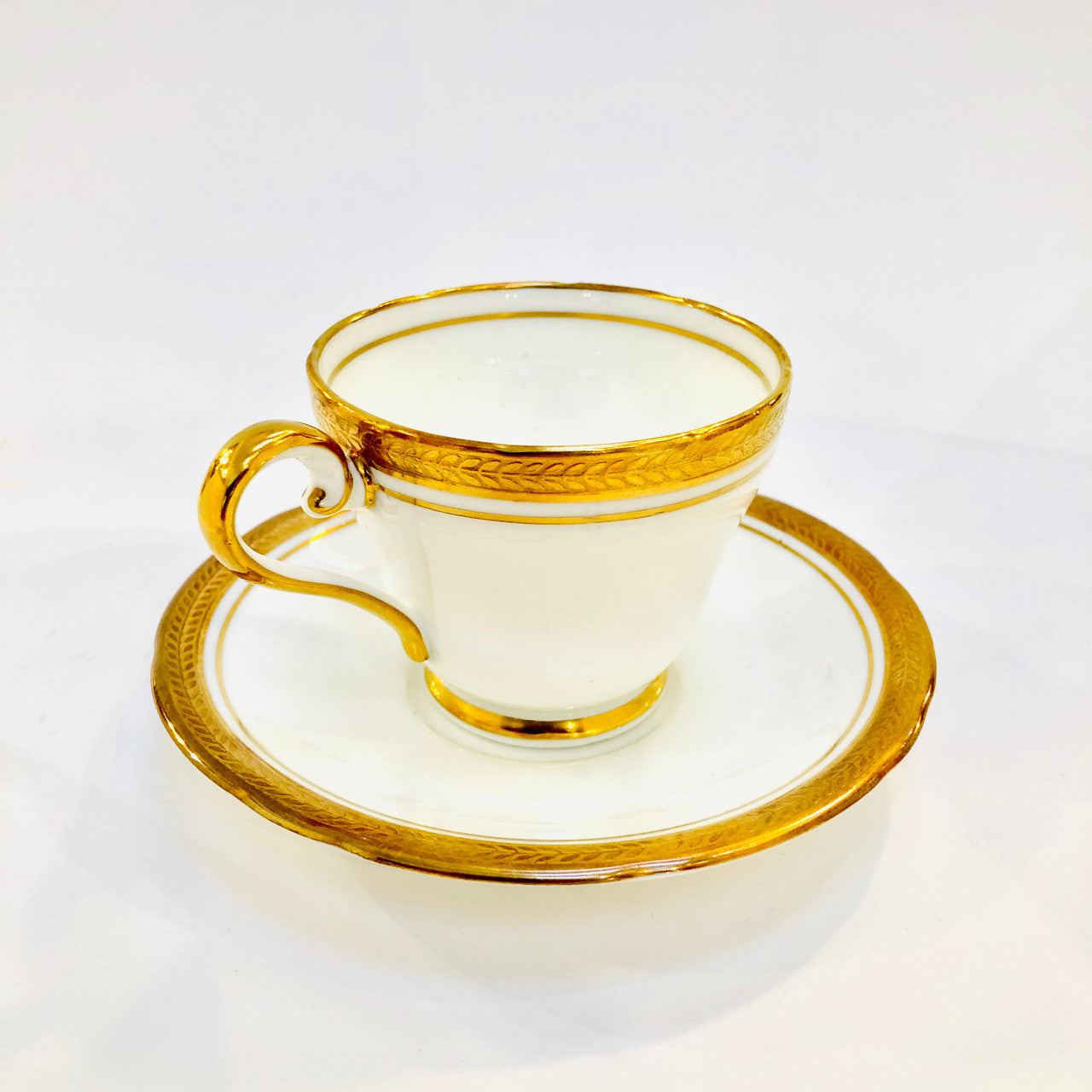 Aynsley, Elizabeth, Gold Encrusted, Laurel, Demitasse, Cup, Saucer, Footed, Fine Bone China, Vintage, Steampunk