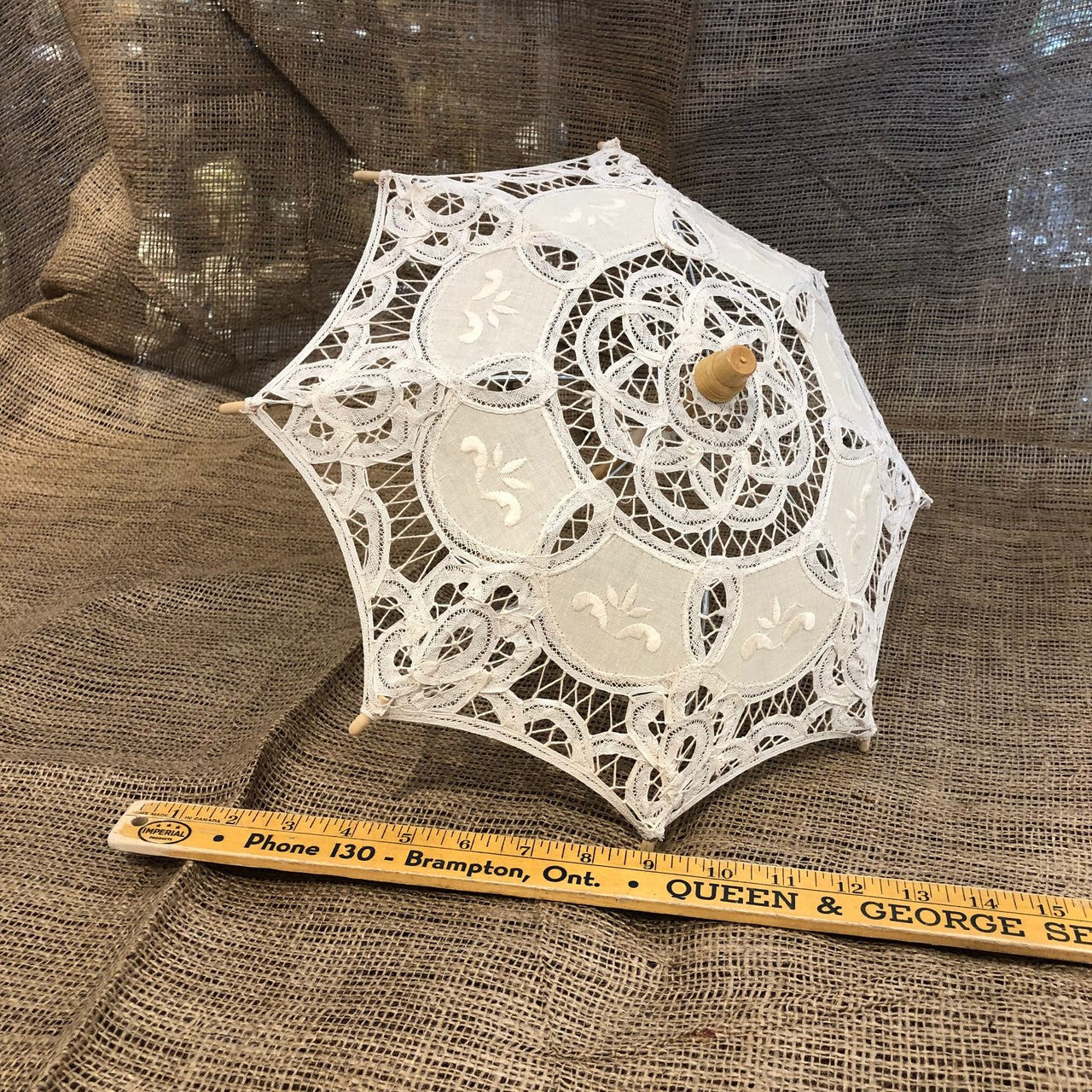 Old-Fashioned Beige-Ecru Lace Parasol Umbrella small 12"