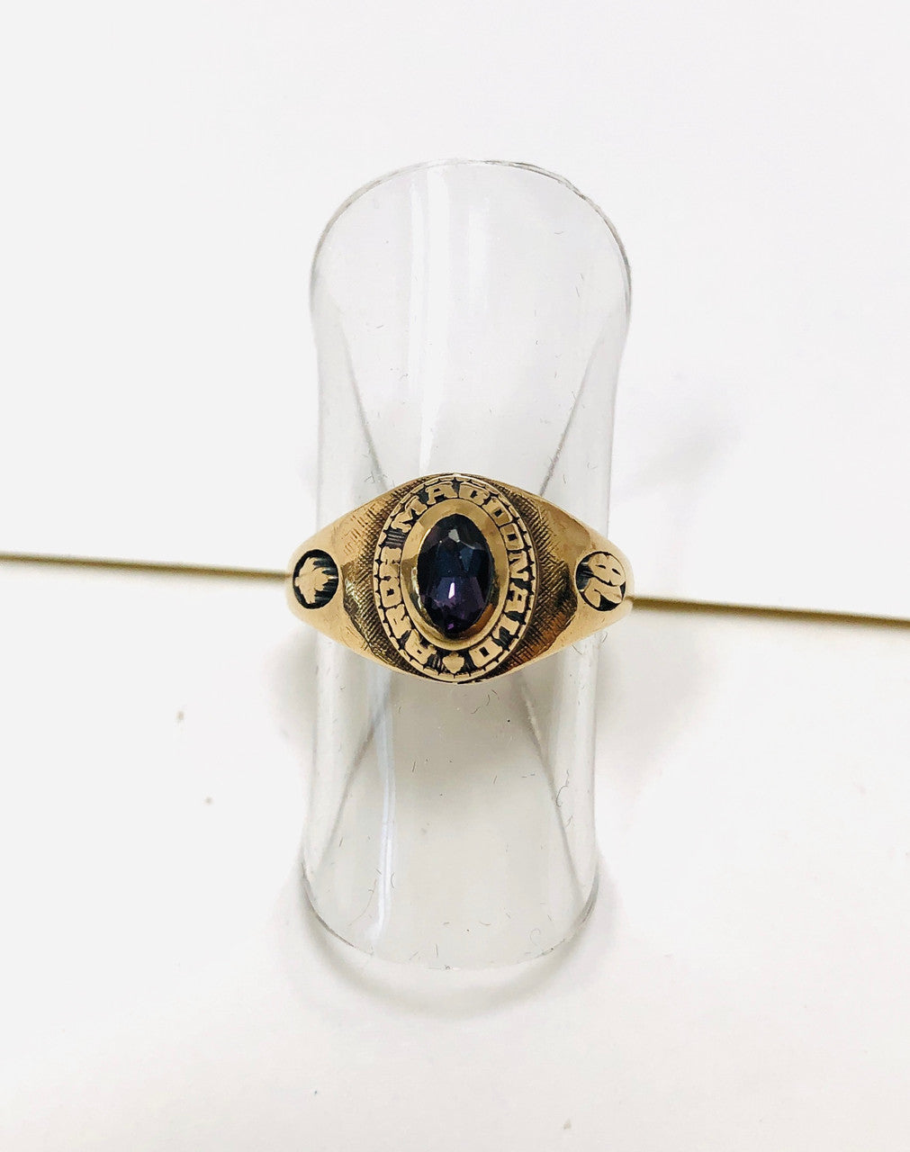 Vintage, Ring, High School, School, Archbishop, McDonald, Yellow, Gold, 10K, Garnet,
