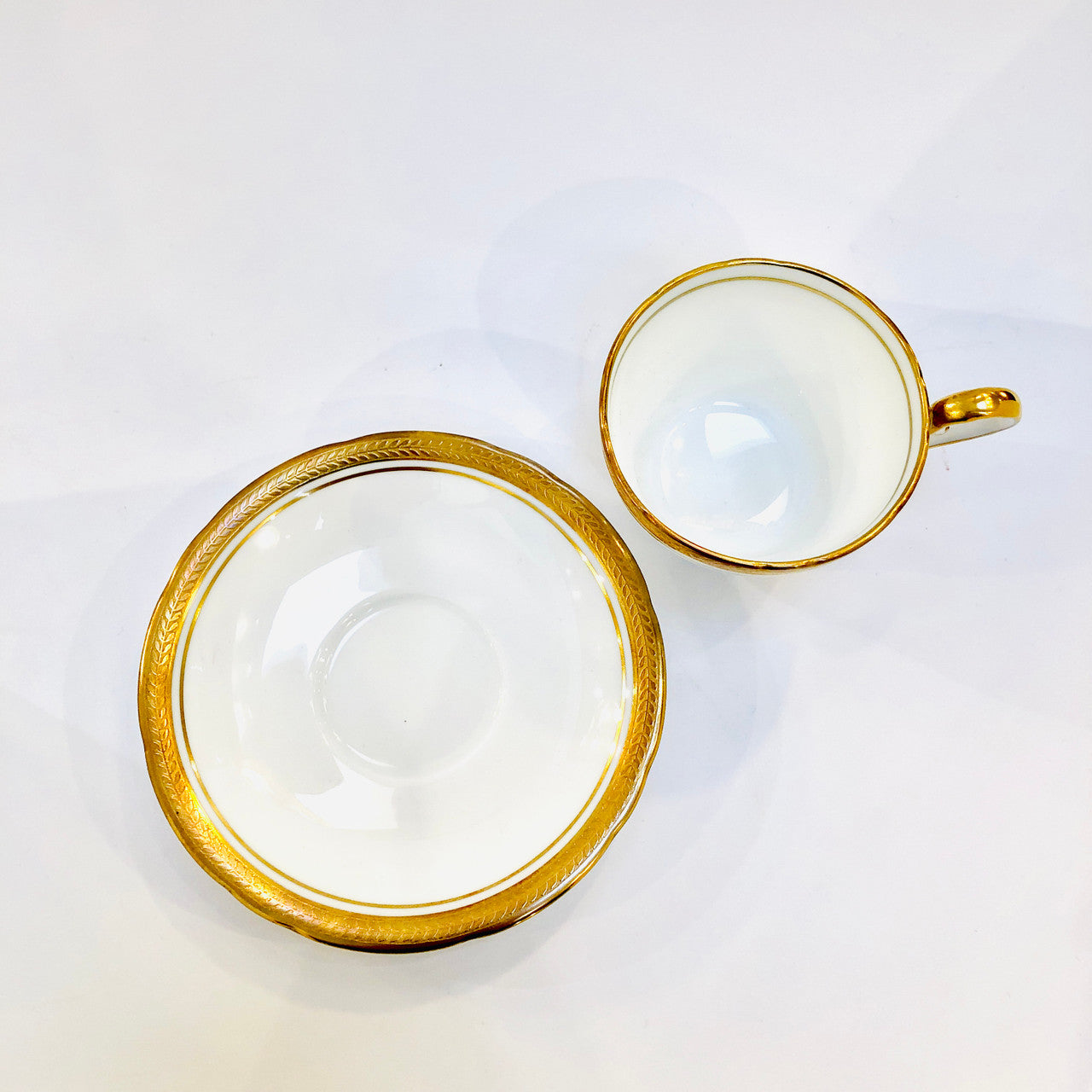 Aynsley, Elizabeth, Gold Encrusted, Laurel, Demitasse, Cup, Saucer, Footed, Fine Bone China, Vintage, Steampunk