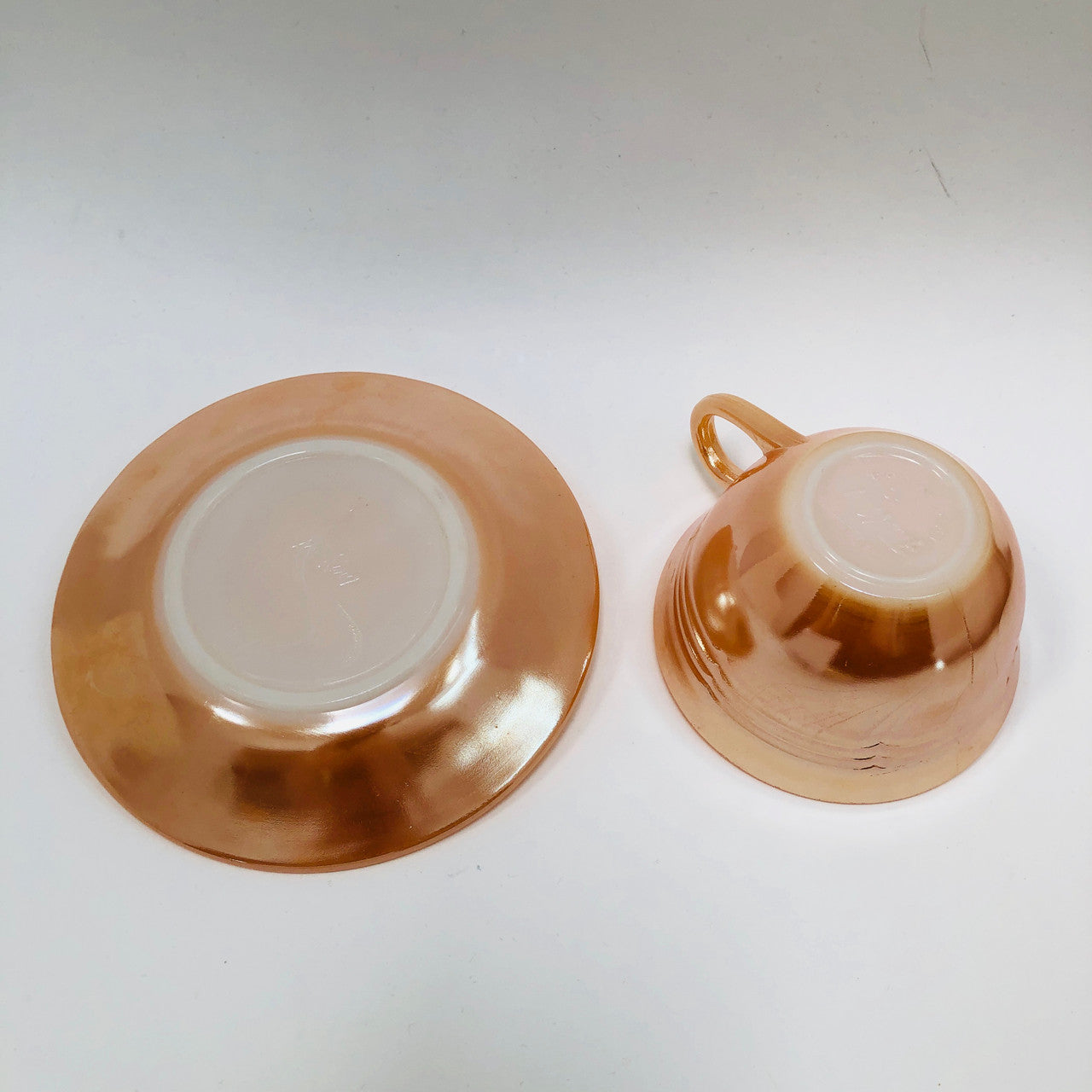 Anchor Hocking, Fire King, Cup and Saucer, Peach Lustre, Glass