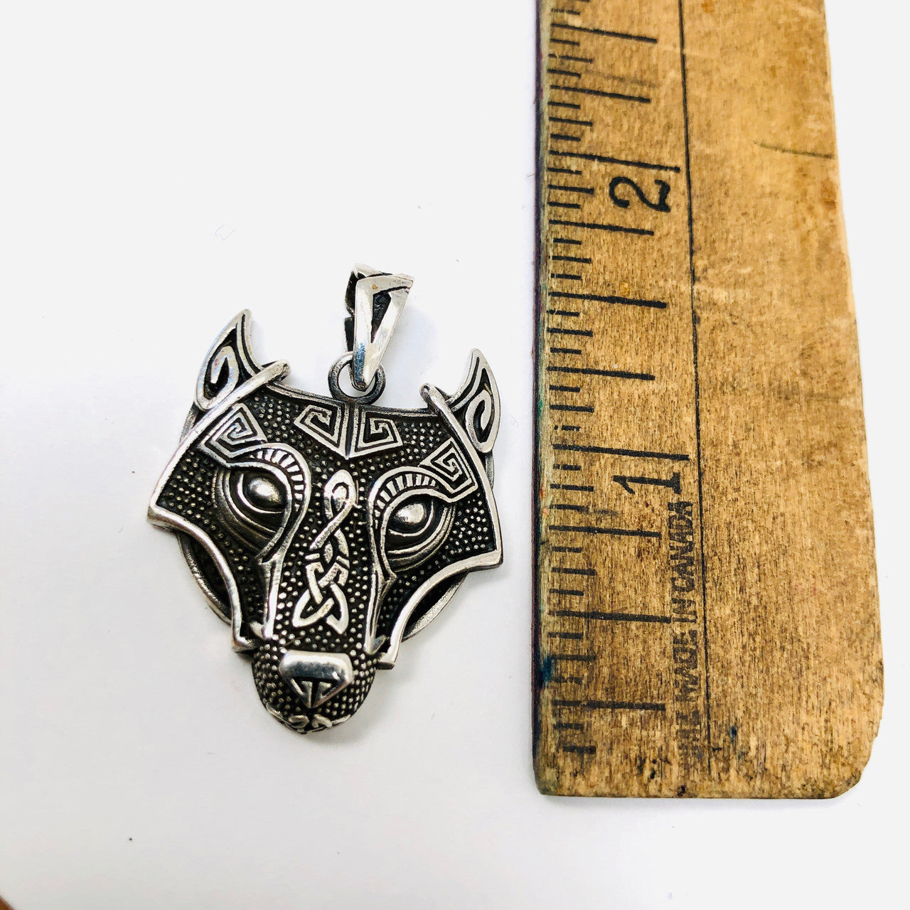 Sterling, Silver, Wolf, Head, Celtic, Pendant, Bali Style