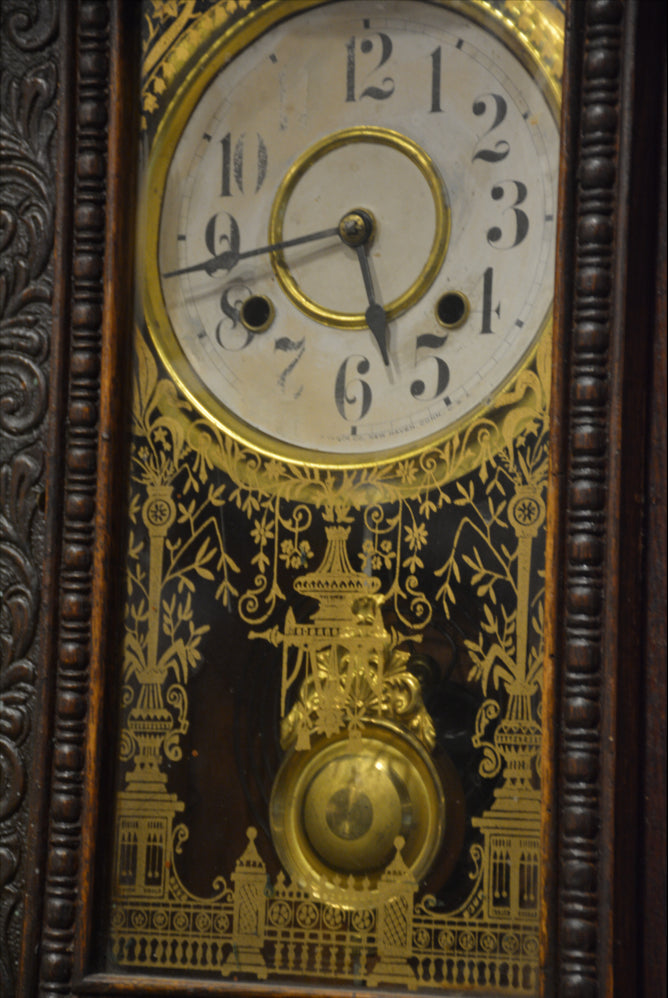 Antique, Pressed Wood, Gingerbread Clock, Clock, ~1900