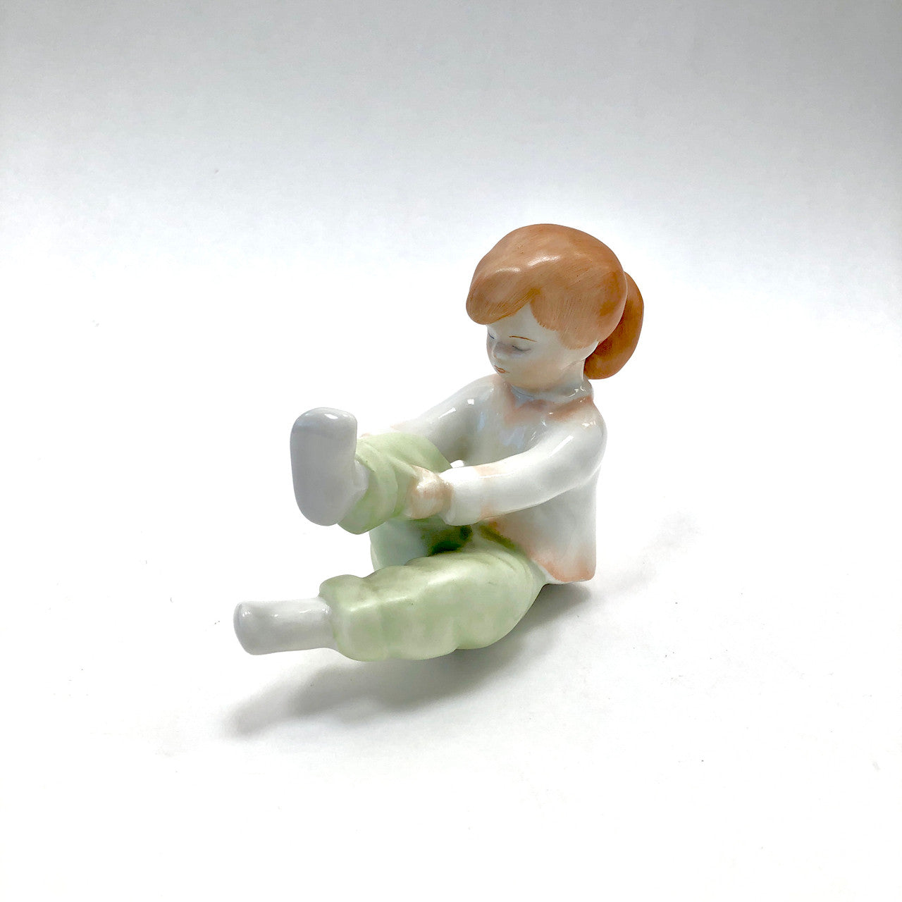 Aquincum, Figurine, Child, Girl, Pulling on Sock, Hungary, Porcelain, Vintage, Mid-Century, (Herend)