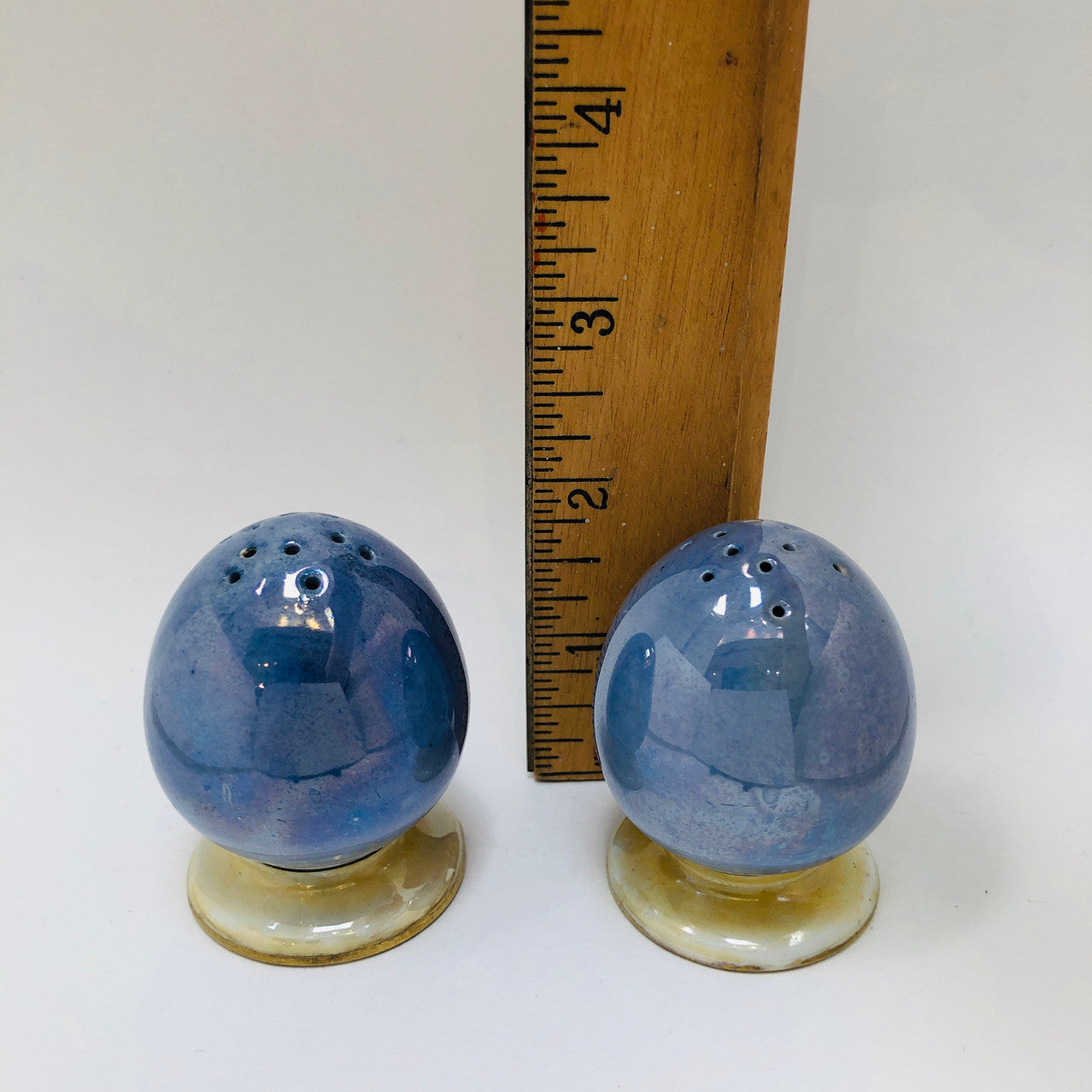 Grimwades, Blue Byzanta ware, Egg Shaped salt and pepper shakers, pair, ~1920s, England
