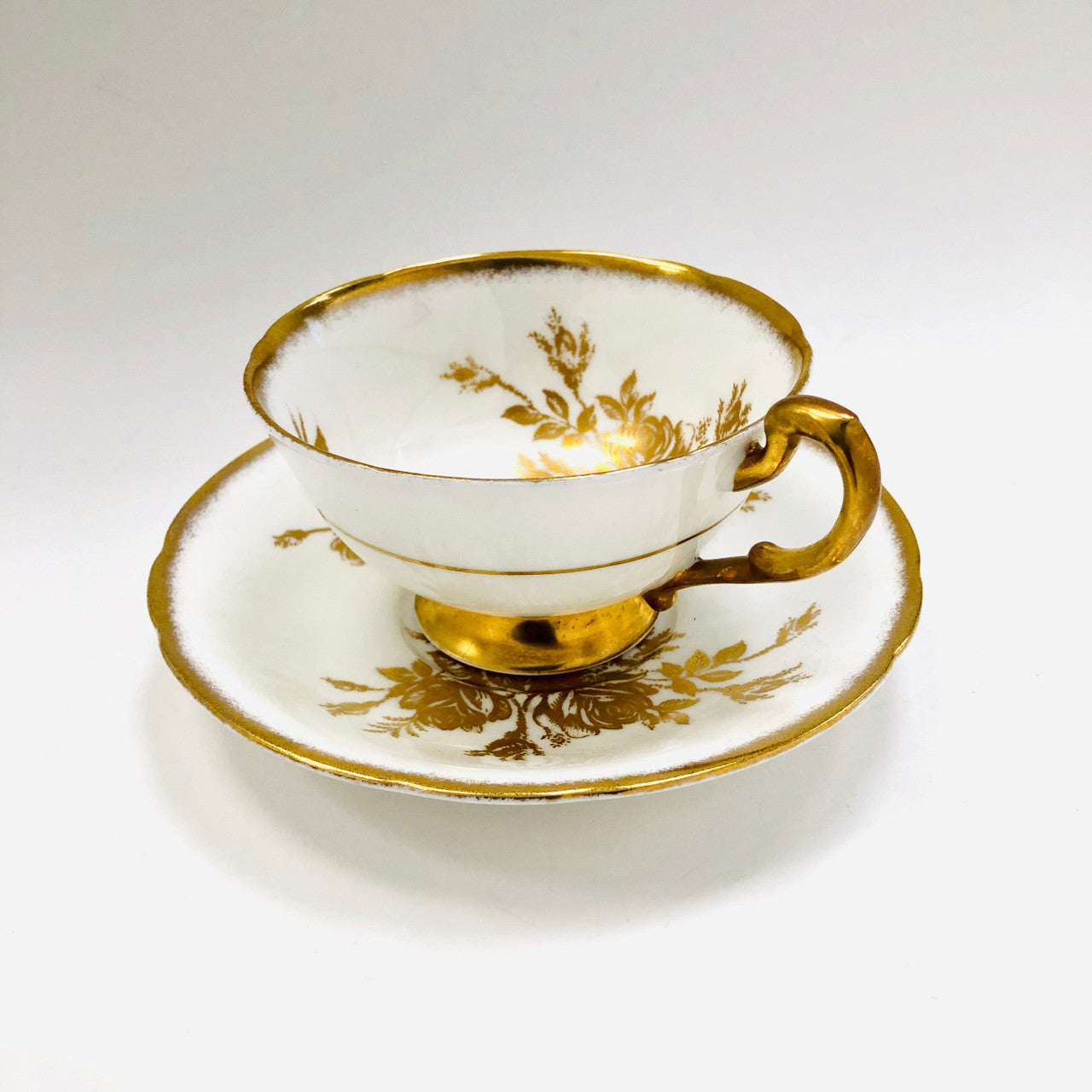 Paragon, Anniversary Rose, White, Gold, Rose, Teacup, Tea, Cup, Saucer, Vintage, Fine Bone China, England