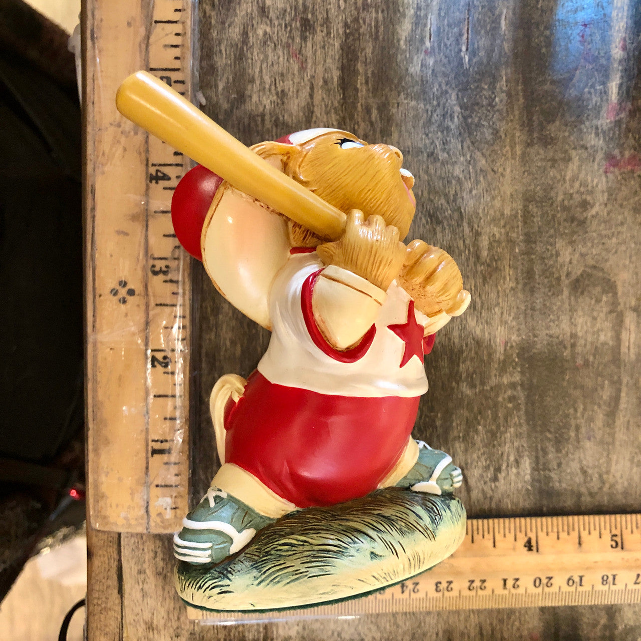 Pendelfin, Strike, Baseball, Batter, Baseball Bat, Red and White, Rabbit, Stonecraft, Bunny, Tony Green, Figurine, Vintage, Burnley, England