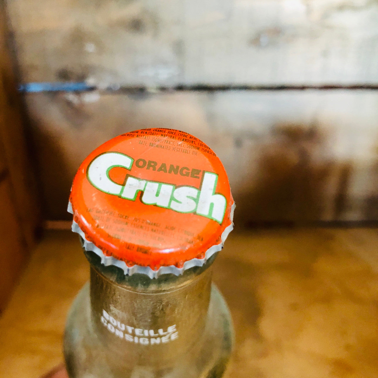 Vintage, Glass, bottle, Crush, 10 FL OZ, Green, White, Label, Bilingual English-French