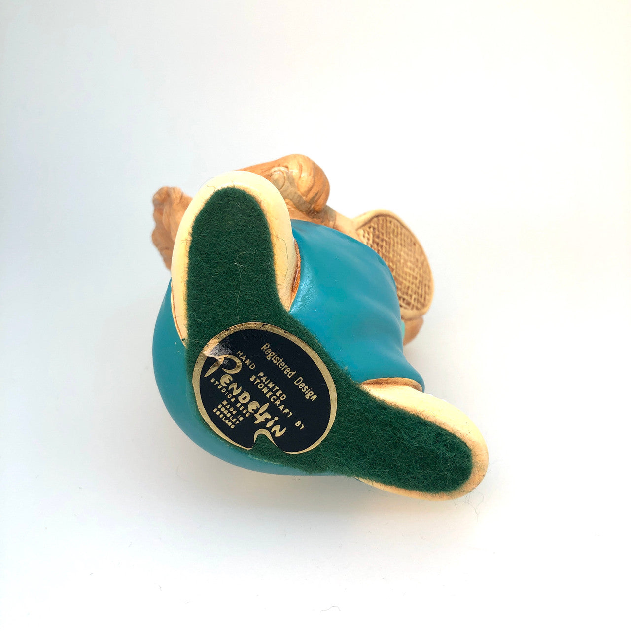 Pendelfin, Figurine, Tennyson, Dark Green, (RARE), Turquoise, Tennis Racquet, Serve, , Rabbit, Bunny, Ceramic, Stonecraft, Jean Walmsely Heap, Figurine, Vintage, Burnley, England