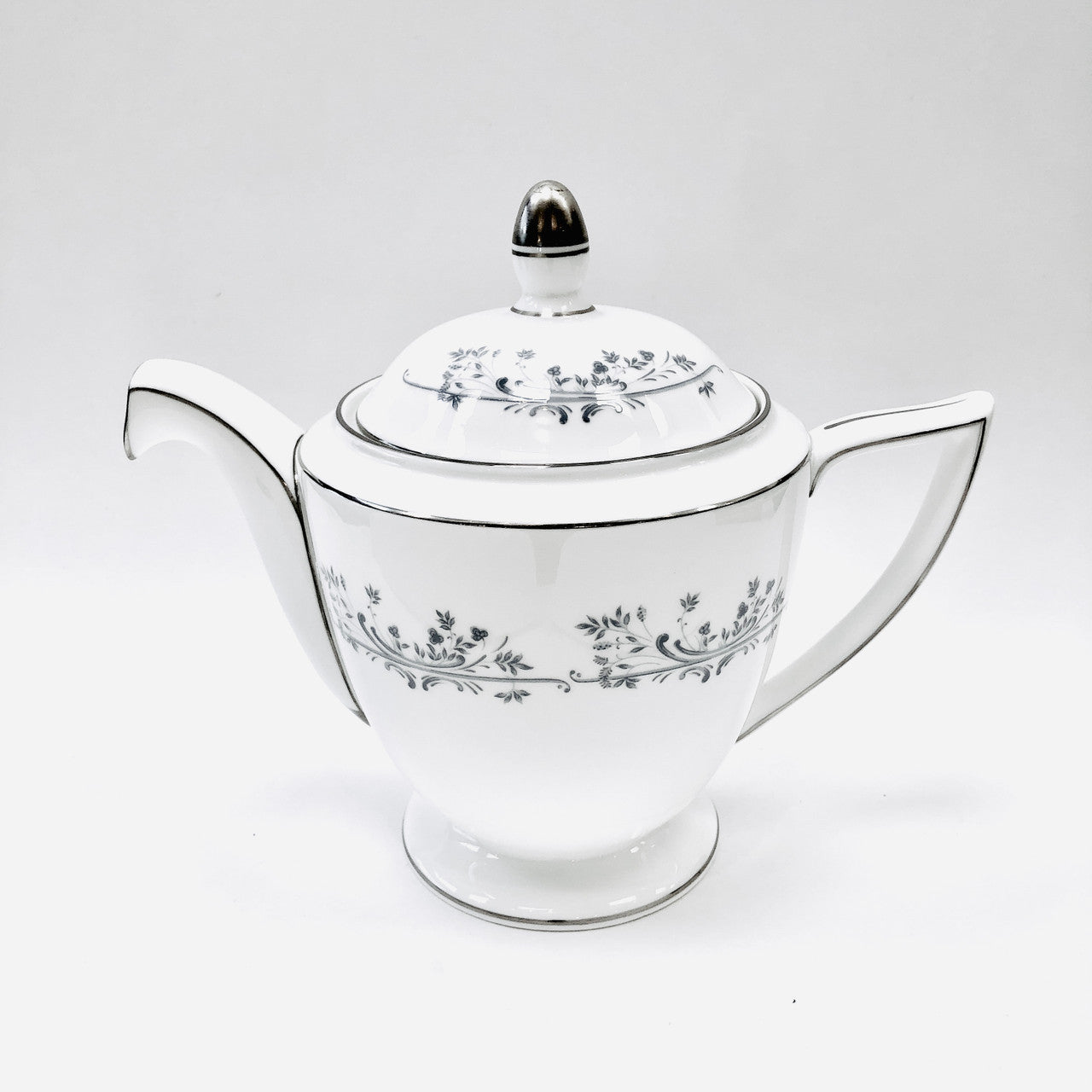 Minton Pandora Teapot, Tea Pot, Vintage, Floral, Grey, Platinum, Fine Bone China