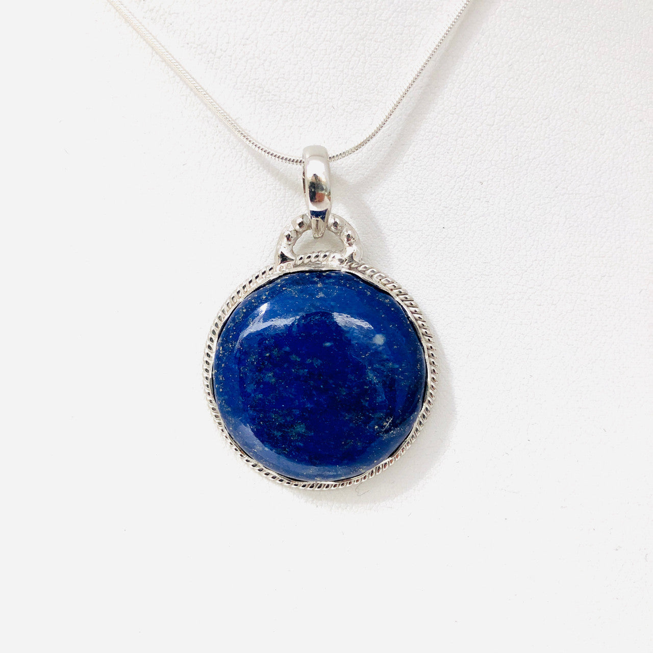 Pendant, Lapis Lazuli, Round, Cabochon, Sterling Silver, Silver