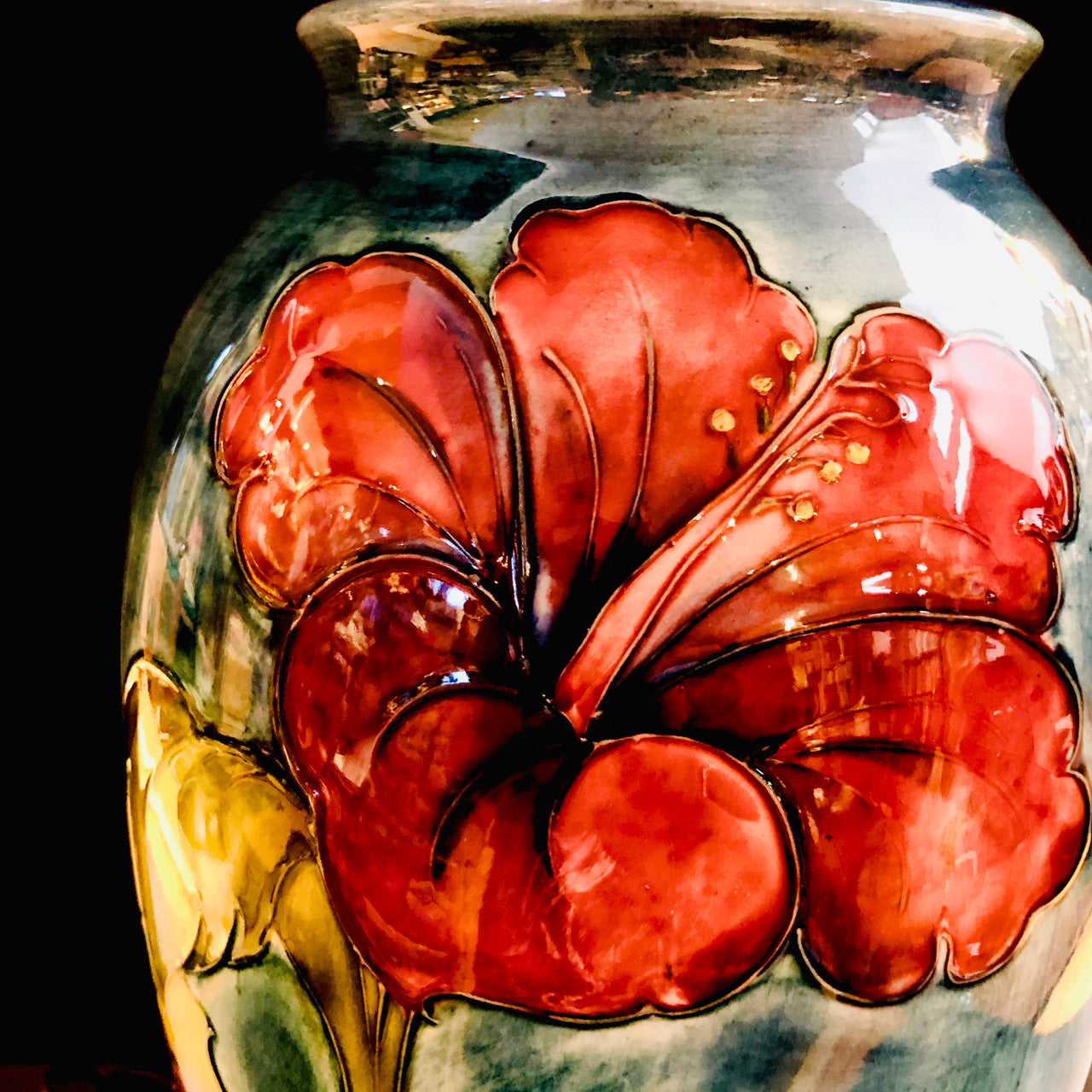 Moorcroft, Hibiscus, Lamp, Electric, Art Pottery, Ceramic, Table Lamp, Vintage, Floral, Made in England