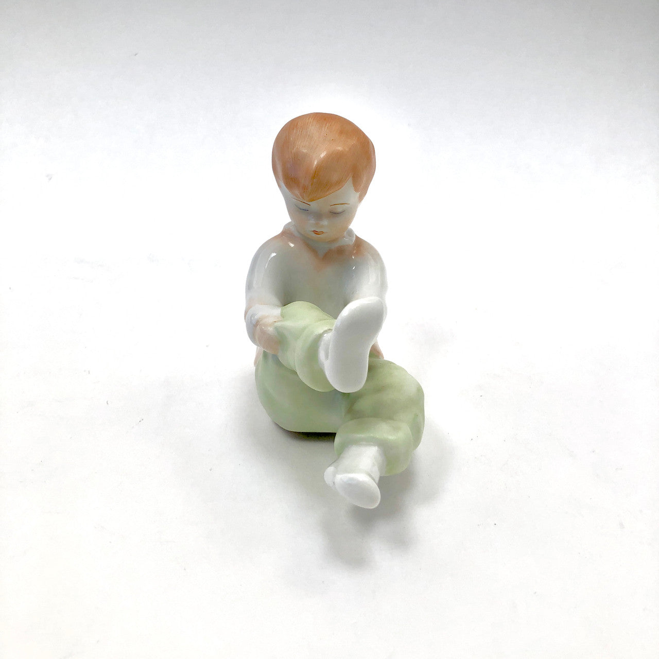 Aquincum, Figurine, Child, Girl, Pulling on Sock, Hungary, Porcelain, Vintage, Mid-Century, (Herend)
