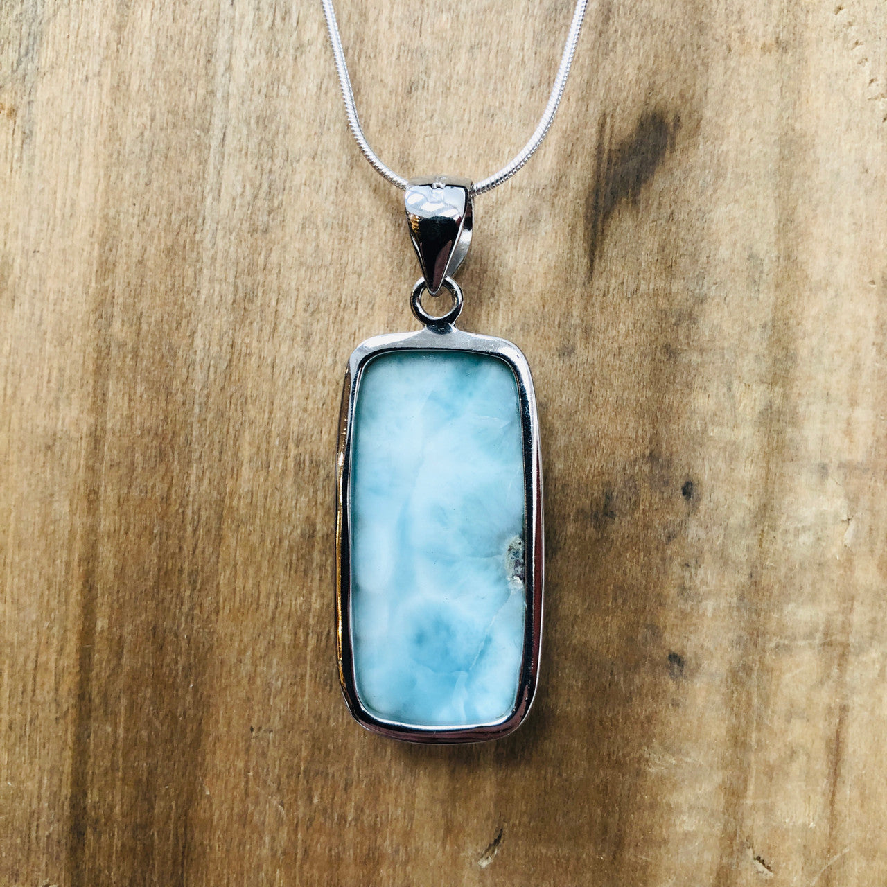 Sterling Silver, Larimar, Crystal, Semi-Precious, Pendant, Rectangular