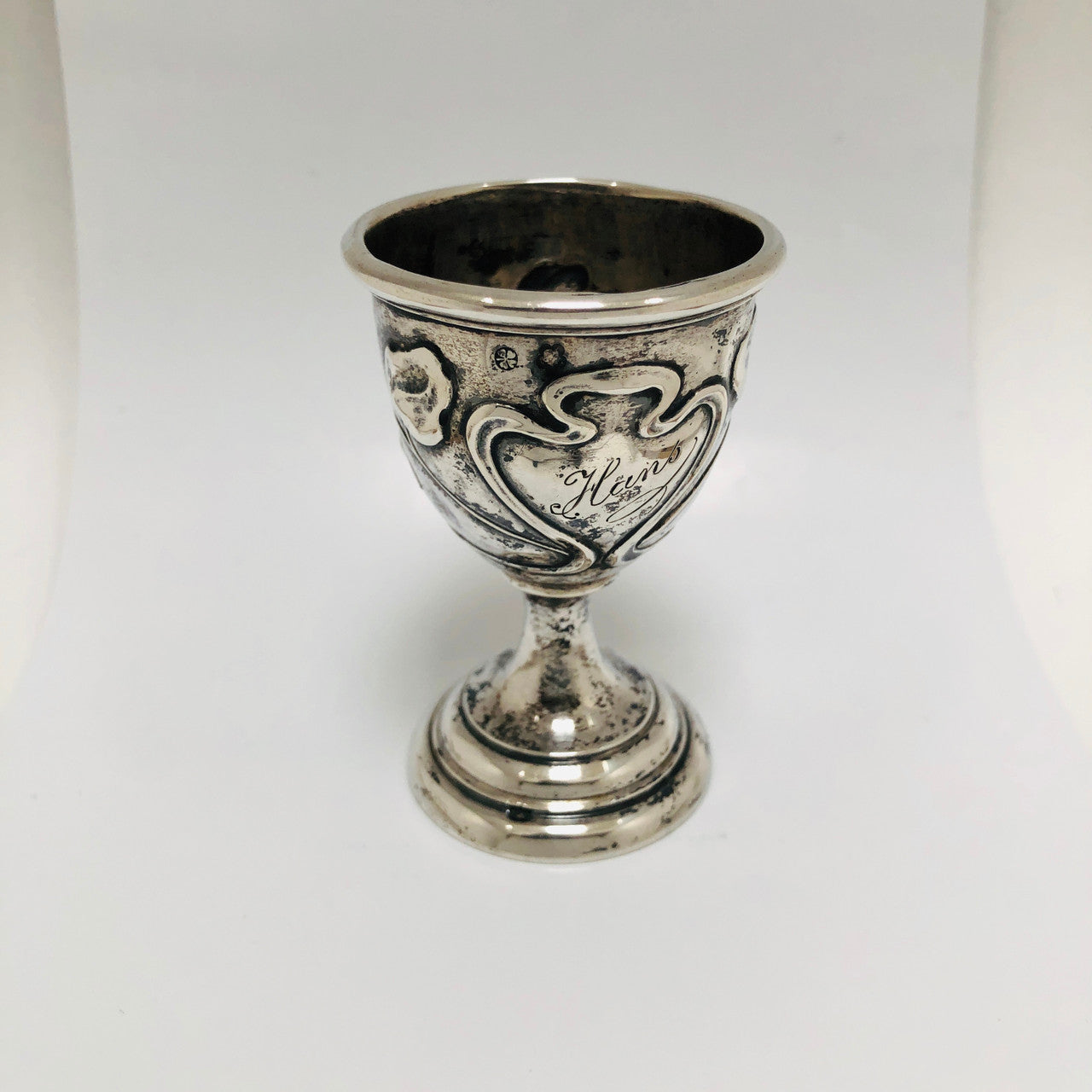 Art Nouveau Egg Cup - Sterling Silver, engraved "Hans"