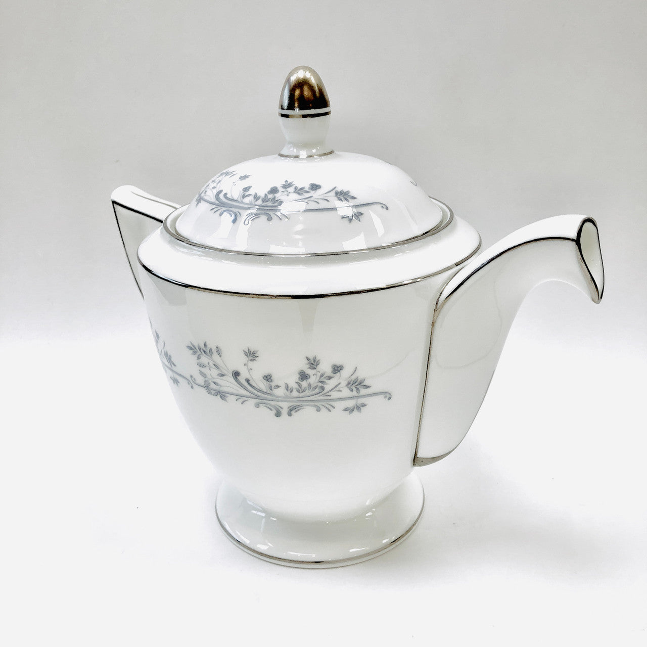 Minton Pandora Teapot, Tea Pot, Vintage, Floral, Grey, Platinum, Fine Bone China
