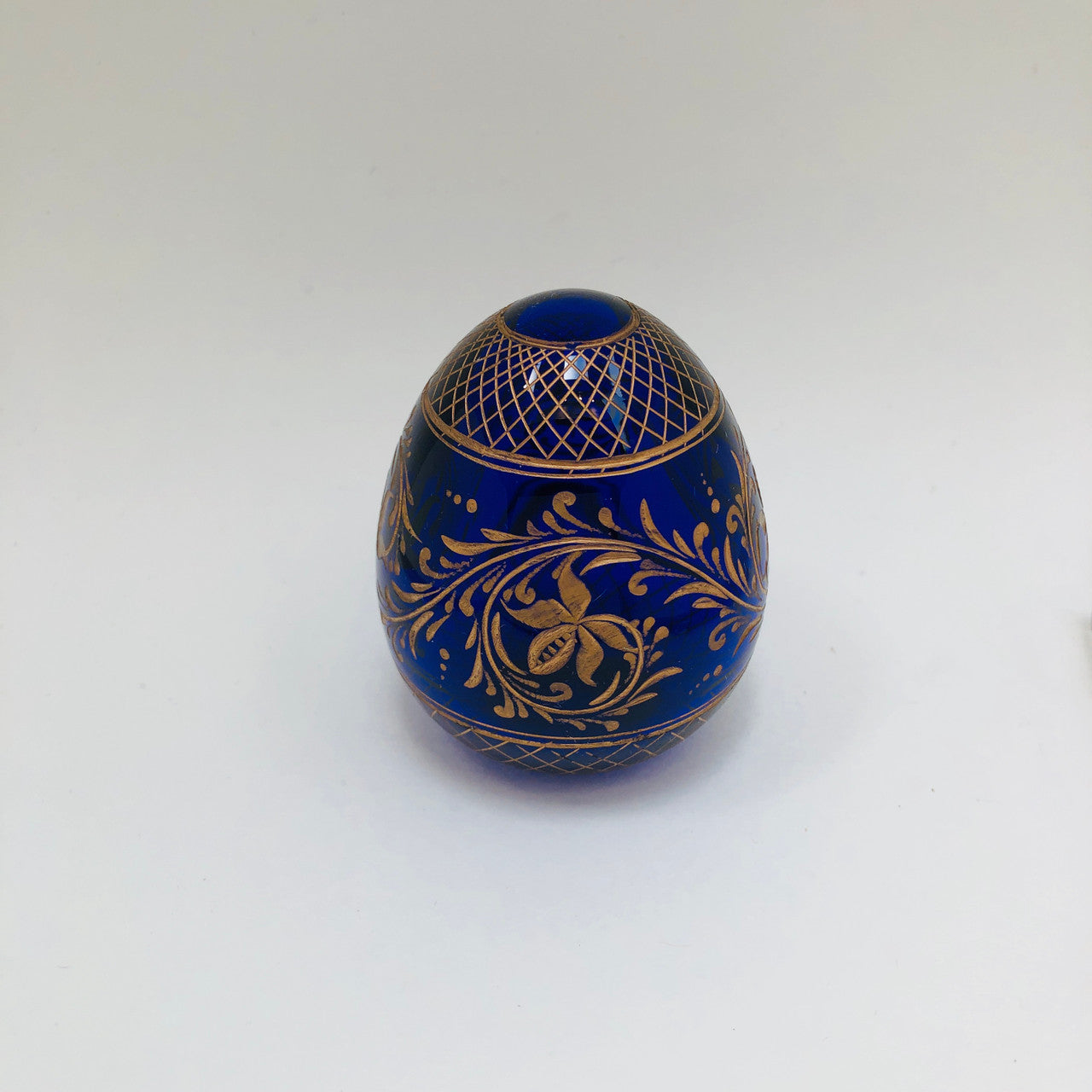 Russian, Faberge Style, Egg, Cobalt Blue, Glass,Engraved, Gold, Egg