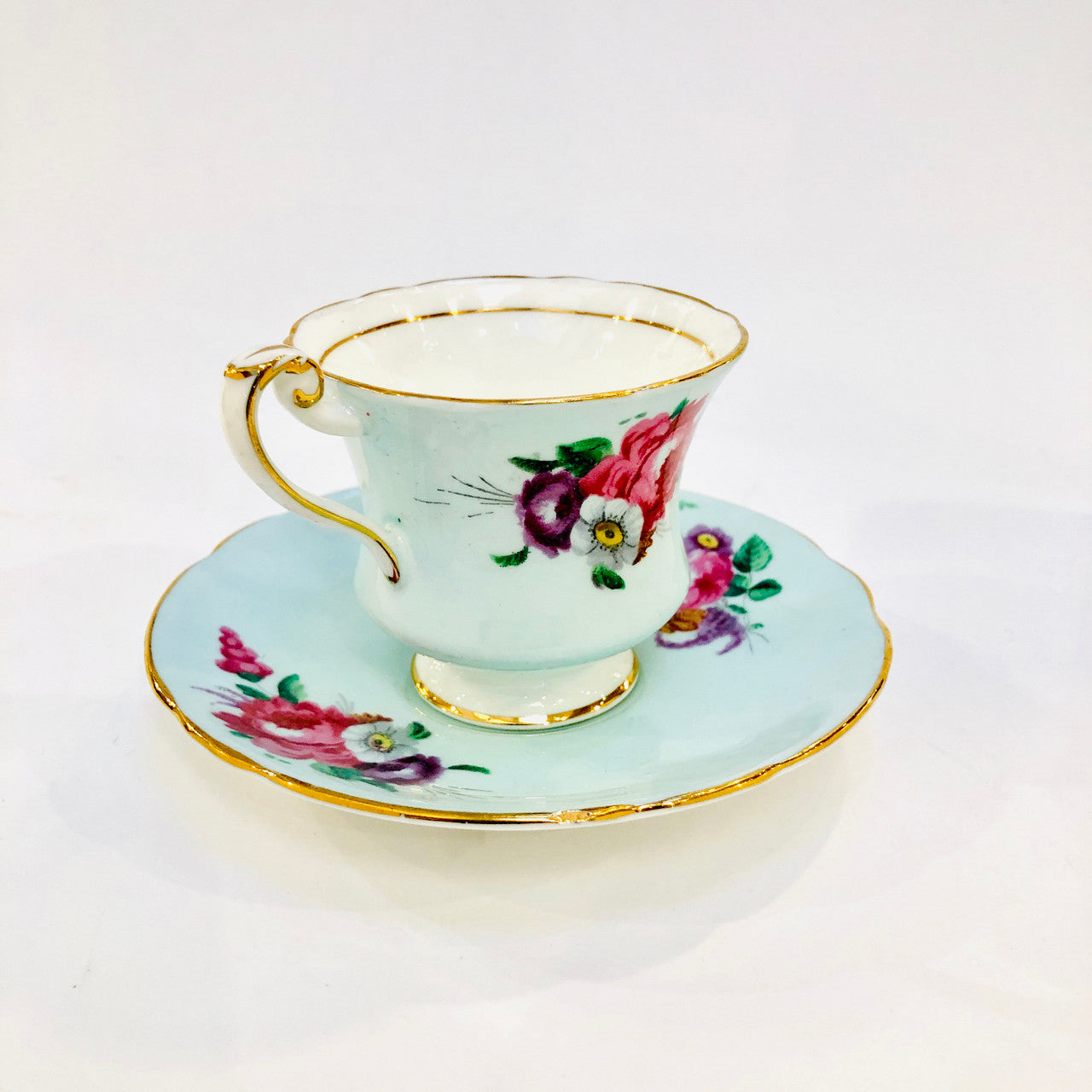 Paragon, Light Blue, Floral, Demitasse, Cup, Saucer, Cup and Saucer, Vintage, Fine Bone China, England, Double Warrant,