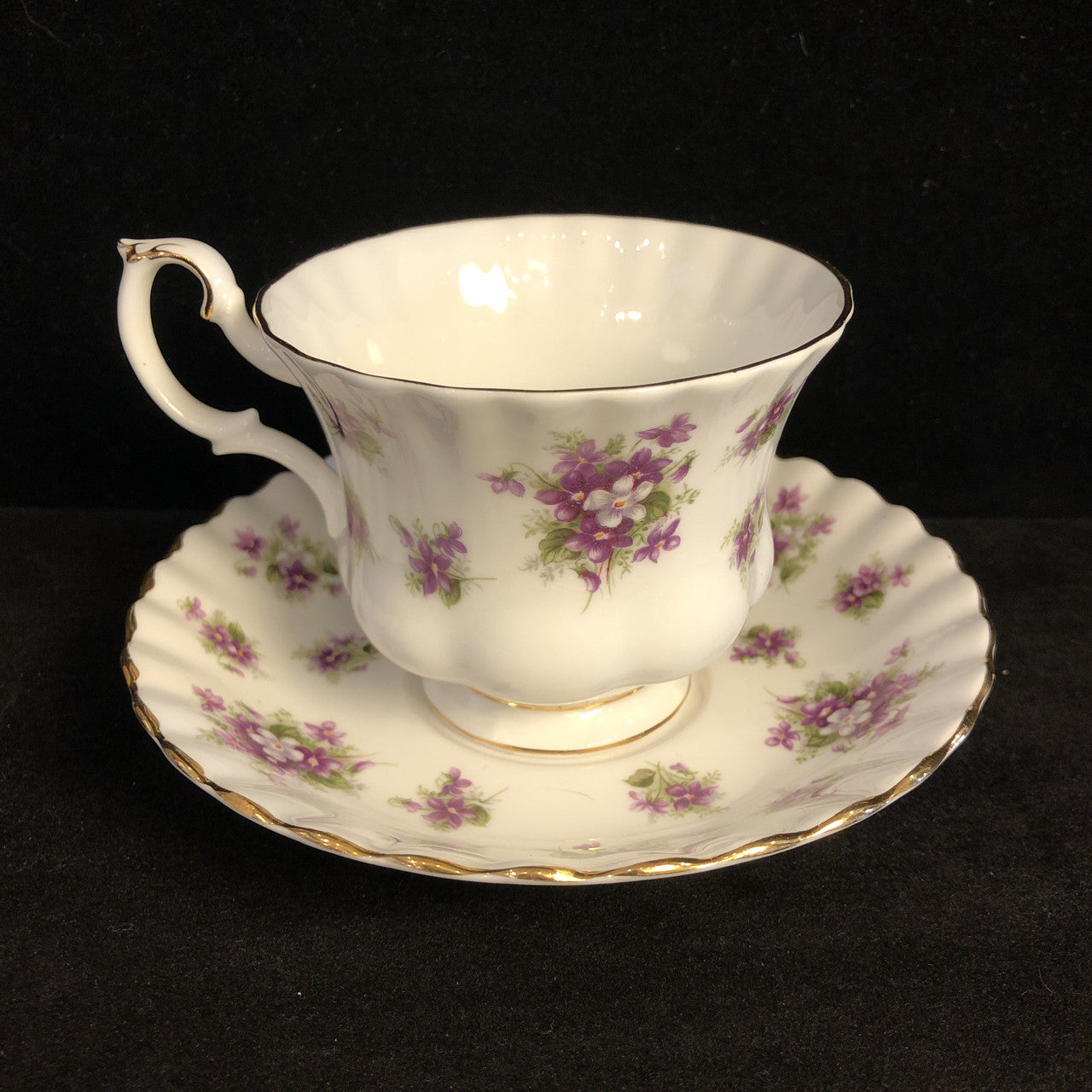 Royal Albert, Sweet Violets, Teacup, Saucer, Cup and Saucer, Vintage, England, Gold Trimmed