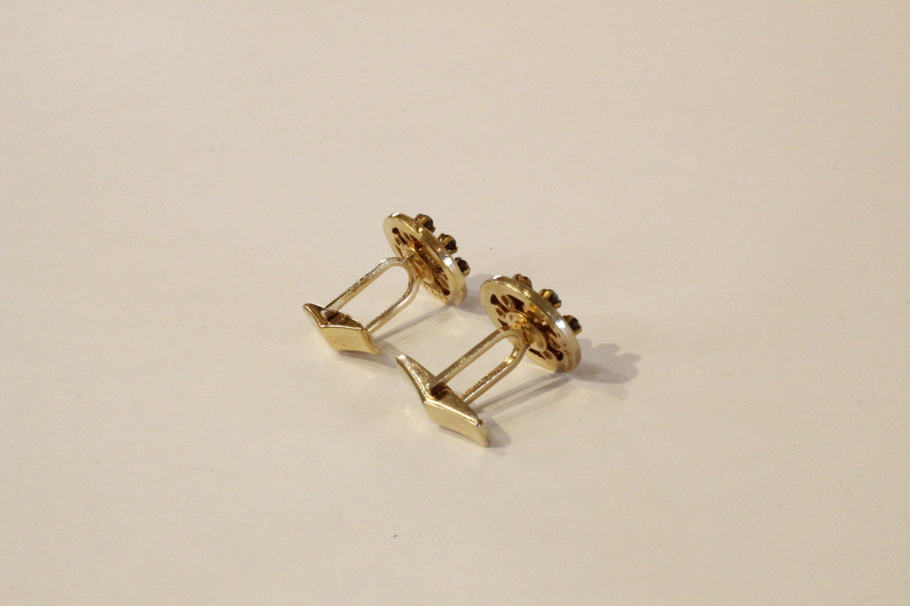 Multi Coloured Rhinestone Gold Plated Round Cuff Links, Vintage