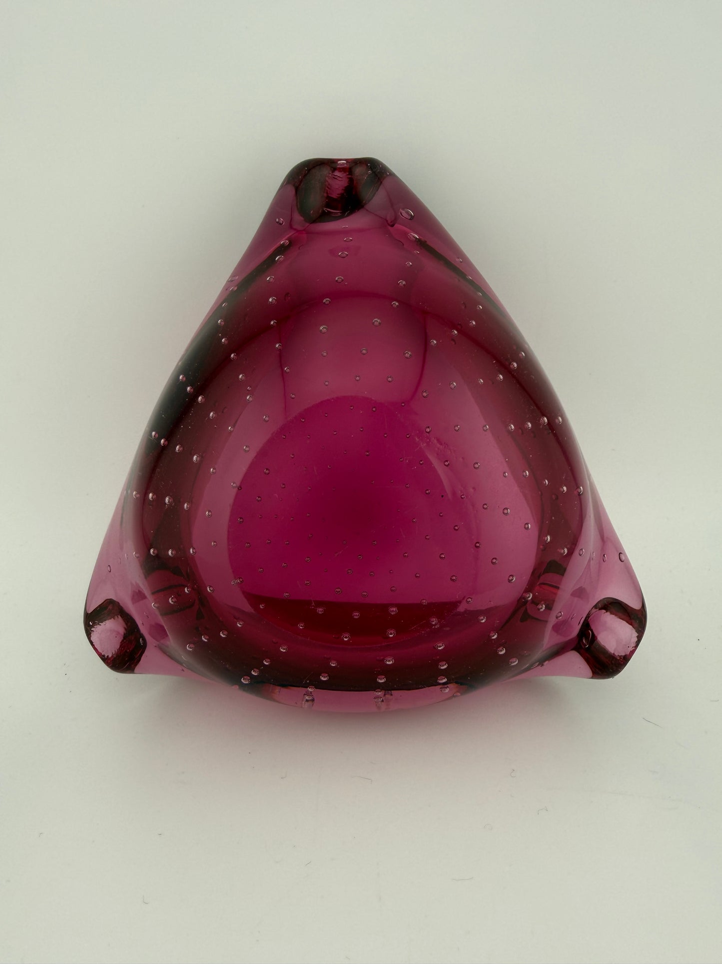 Mid-century Modern, Murano, Art Glass, Three Cornered, Pink, Glass, Bowl