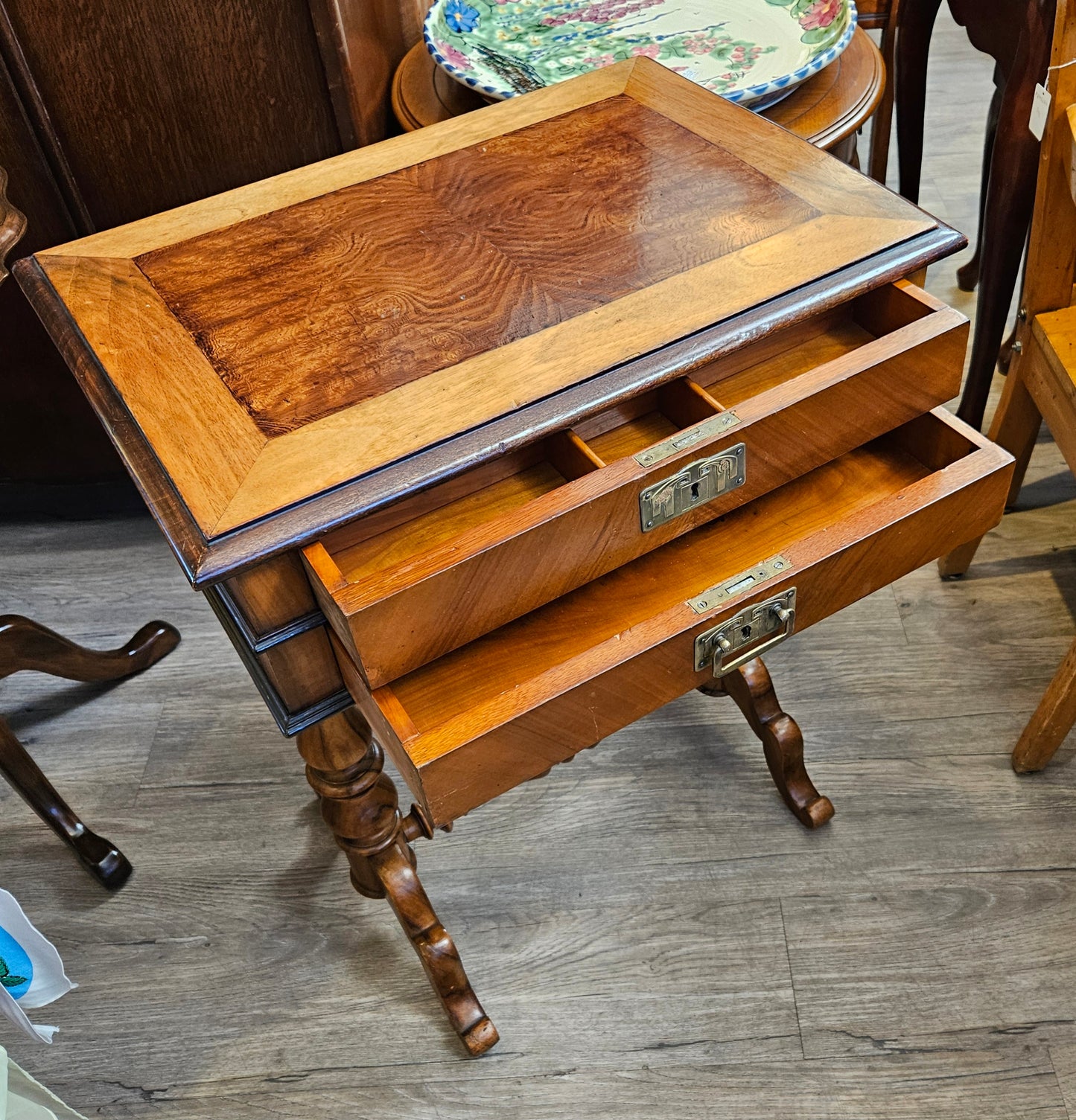 Trestle sewing cabinet/table with key