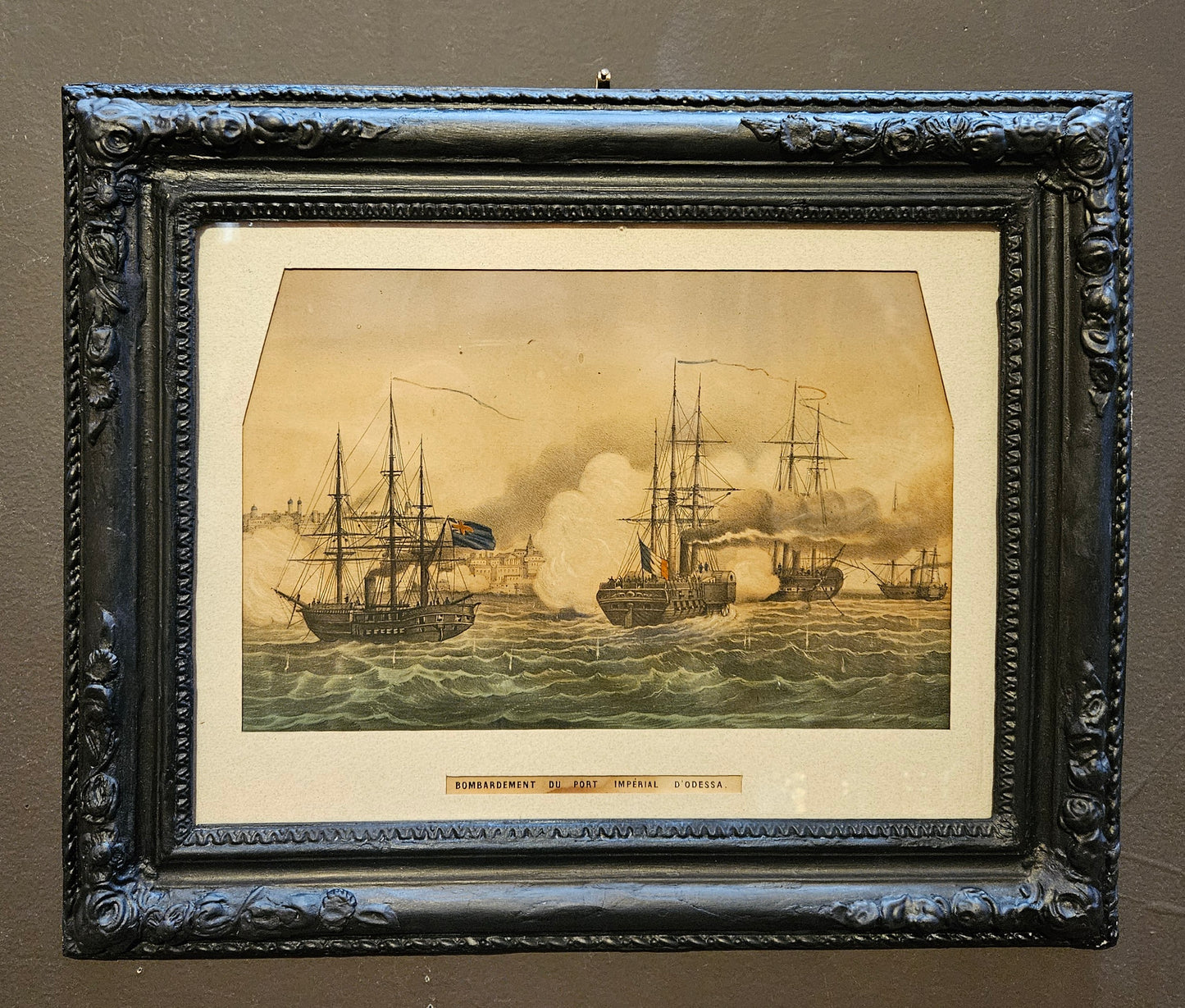 Framed Lithograph print "Bombardment of Odessa - 22nd April, 1854"