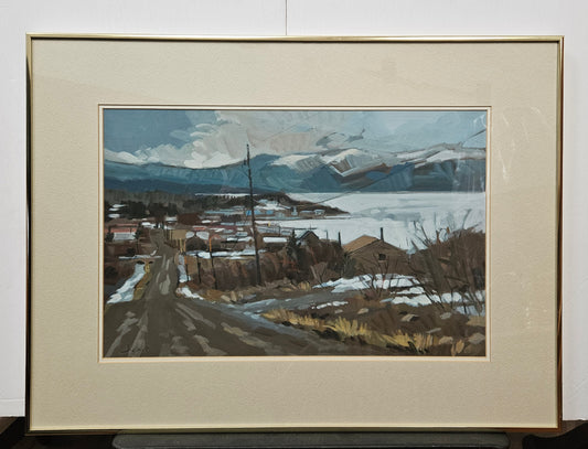 Framed painting, mixed media, signed Jim Vest - "Atlin, BC Scene"