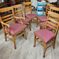 Set of 6 oak chairs, burgundy upholstery