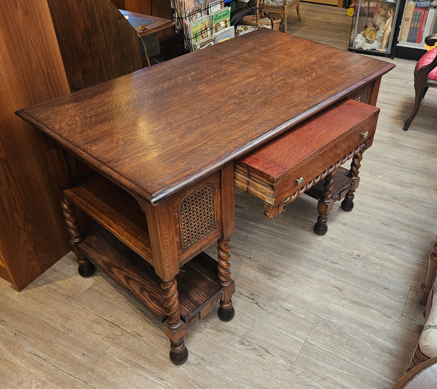 Dark oak barley twist library table/desk