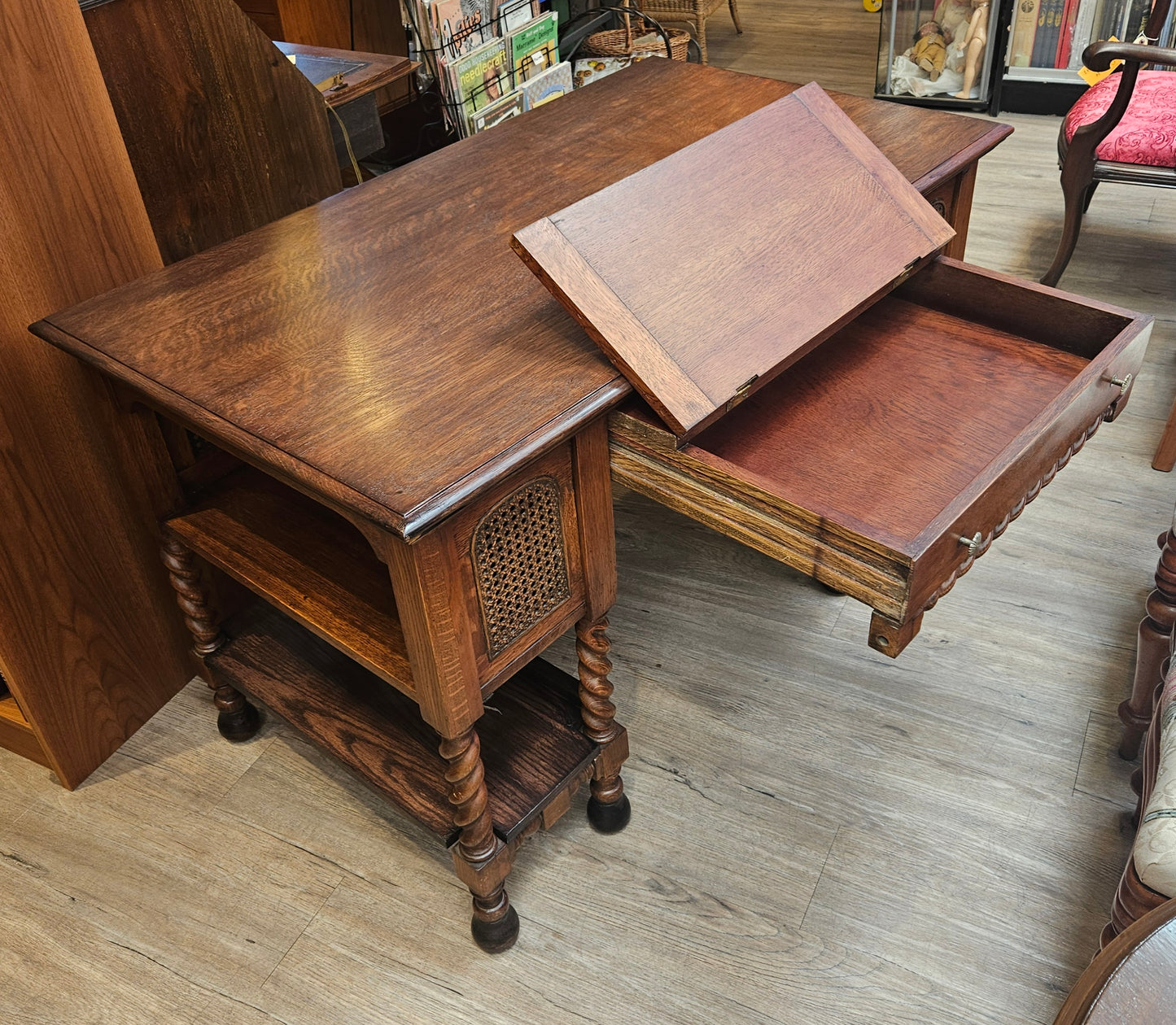 Dark oak barley twist library table/desk