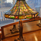 Pair of Tiffany style stained glass table lamps, octagonal shades